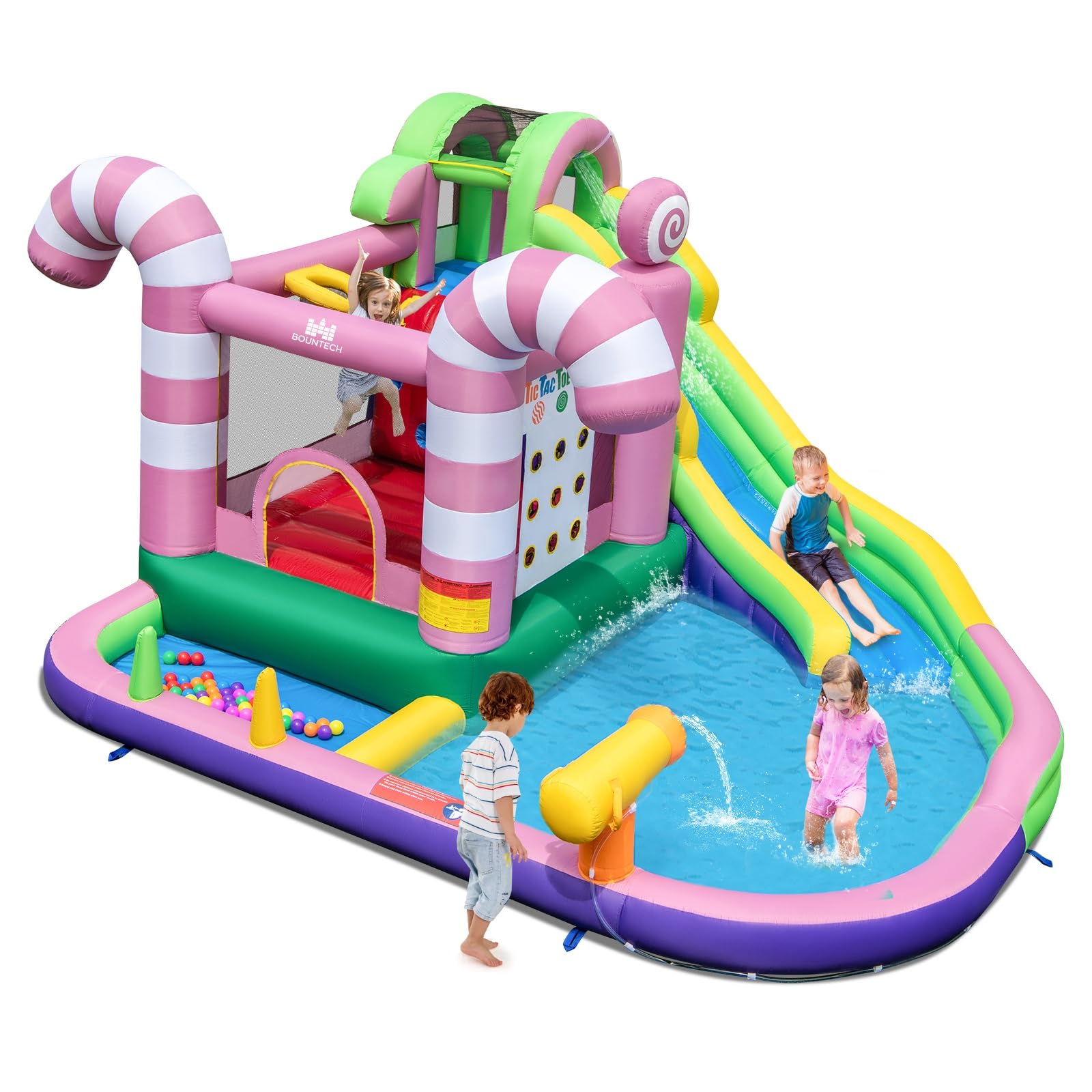BOUNTECH Inflatable Water Slide for Kids - Outdoor Bounce House with Climbing Wall, Tic-Tac-Toe Game & Slide | Perfect for Backyard Birthday Parties, Summer Fun, and Outdoor Family Gatherings
