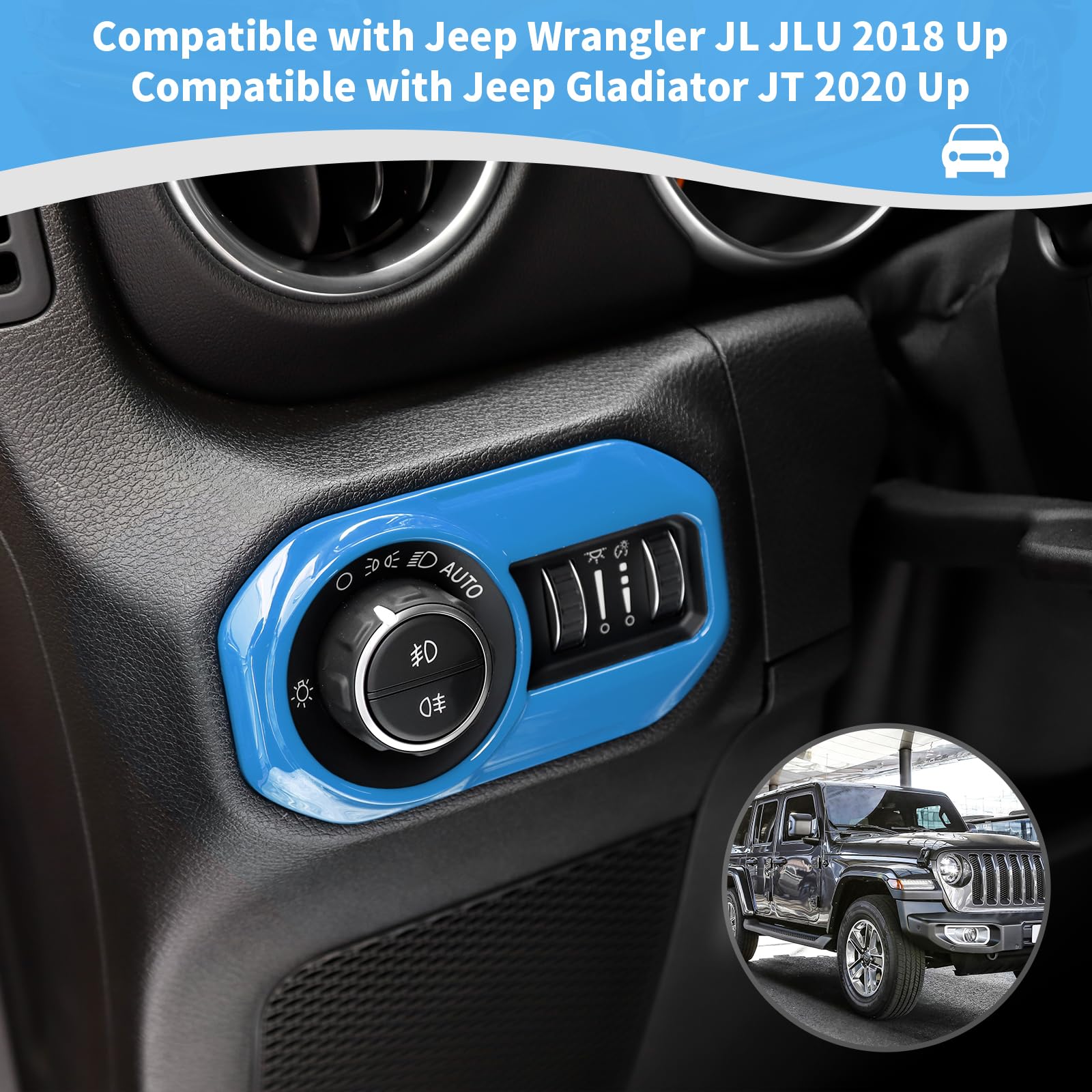 Jeep Wrangler JL JLU Gladiator JT Headlight Switch Button Trim Cover - Baby Blue Interior Accessory for 2018-2024 Models | Upgrade Your Jeep's Dashboard Style for Off-Road Adventures & Daily Driving