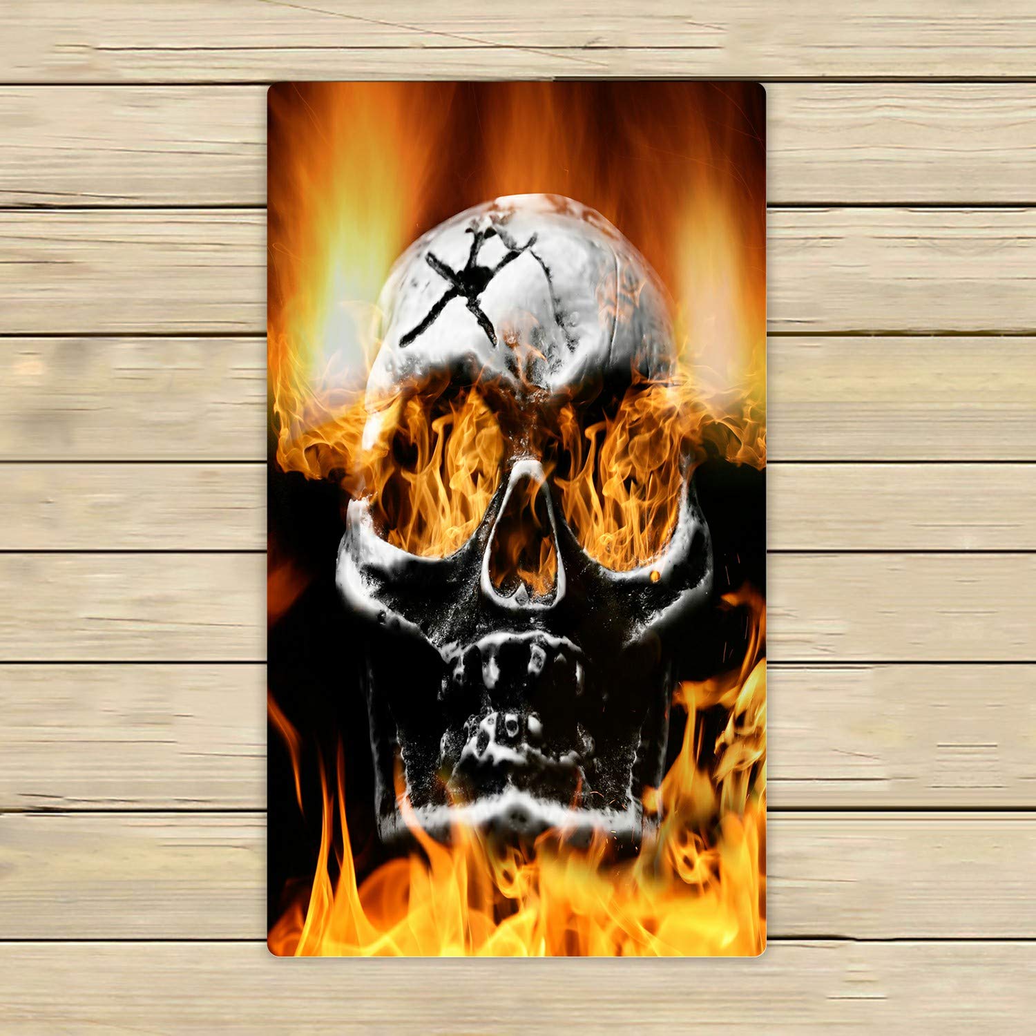 ECZJNT Scary Flaming Skull Horror Beach Towel - 16x28 Inch Super Absorbent Bath & Shower Towel for Home, Pool, Travel - Perfect for Halloween, Horror Parties & Themed Events