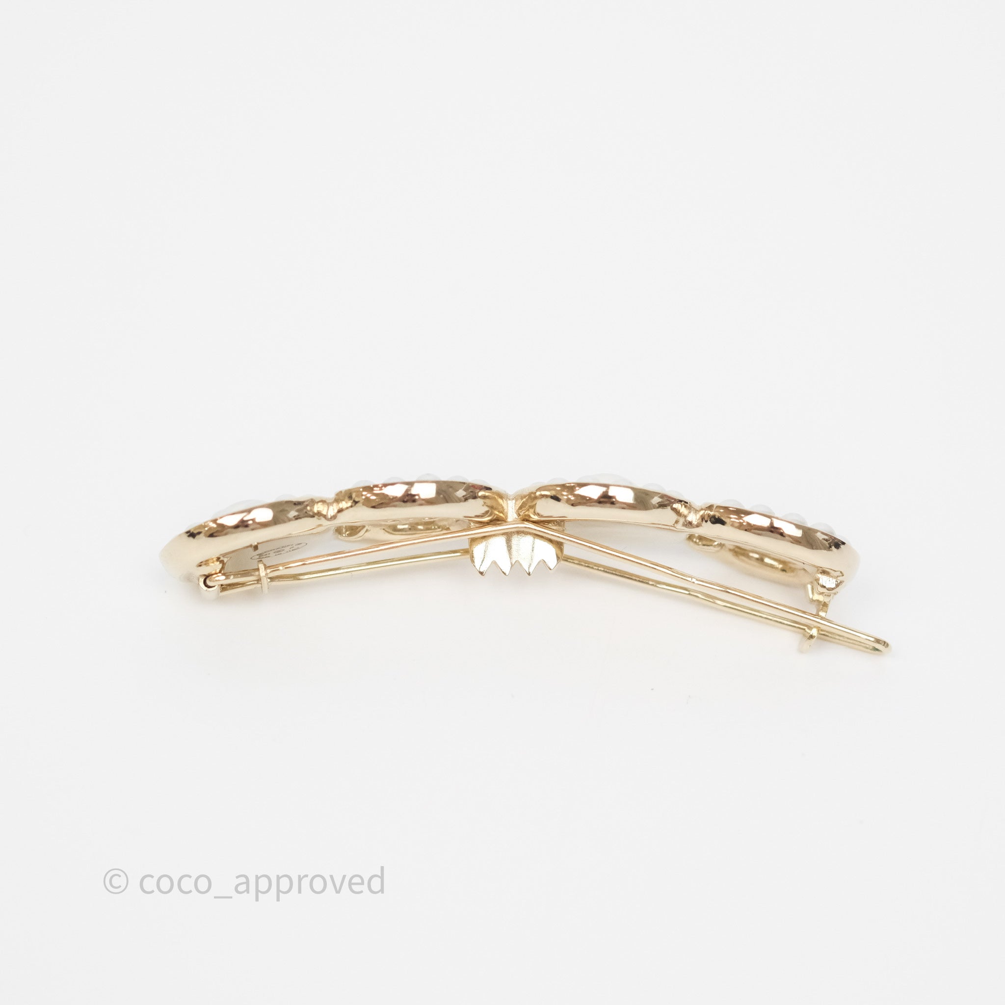 Chanel CC Coco Pearl Hair Clip Gold Tone 21P - Elegant Hair Accessory for Women, Perfect for Parties, Weddings & Special Occasions