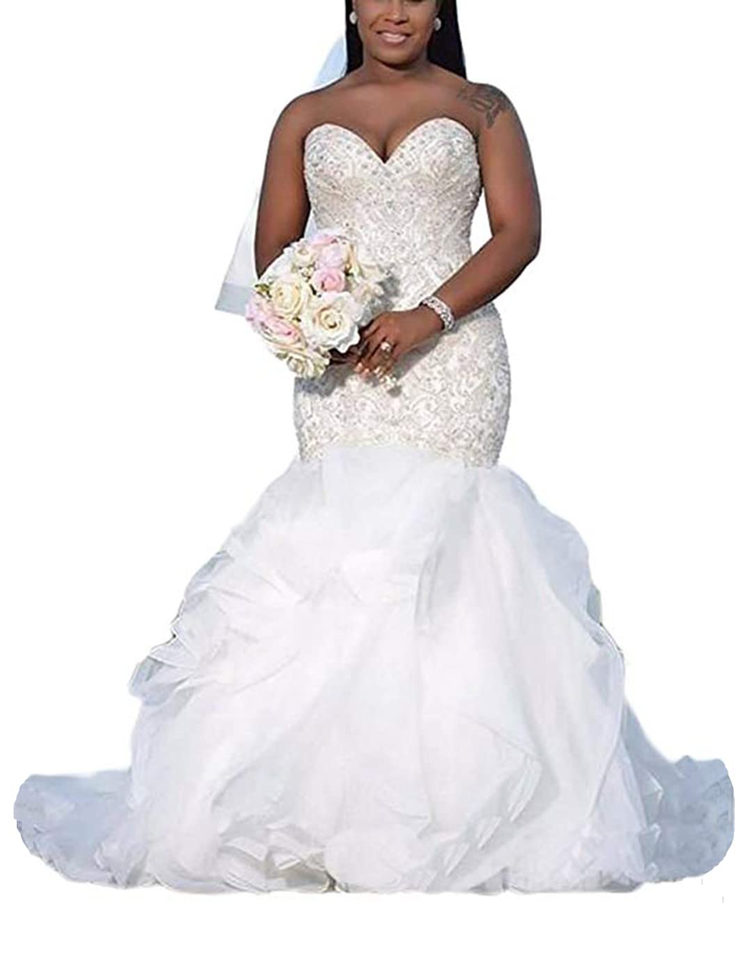 Sweetheart Mermaid Wedding Dresses for Bride - Beaded Pleats Bridal Gowns for Women | Perfect for Beach Weddings, Church Ceremonies & Romantic Photos