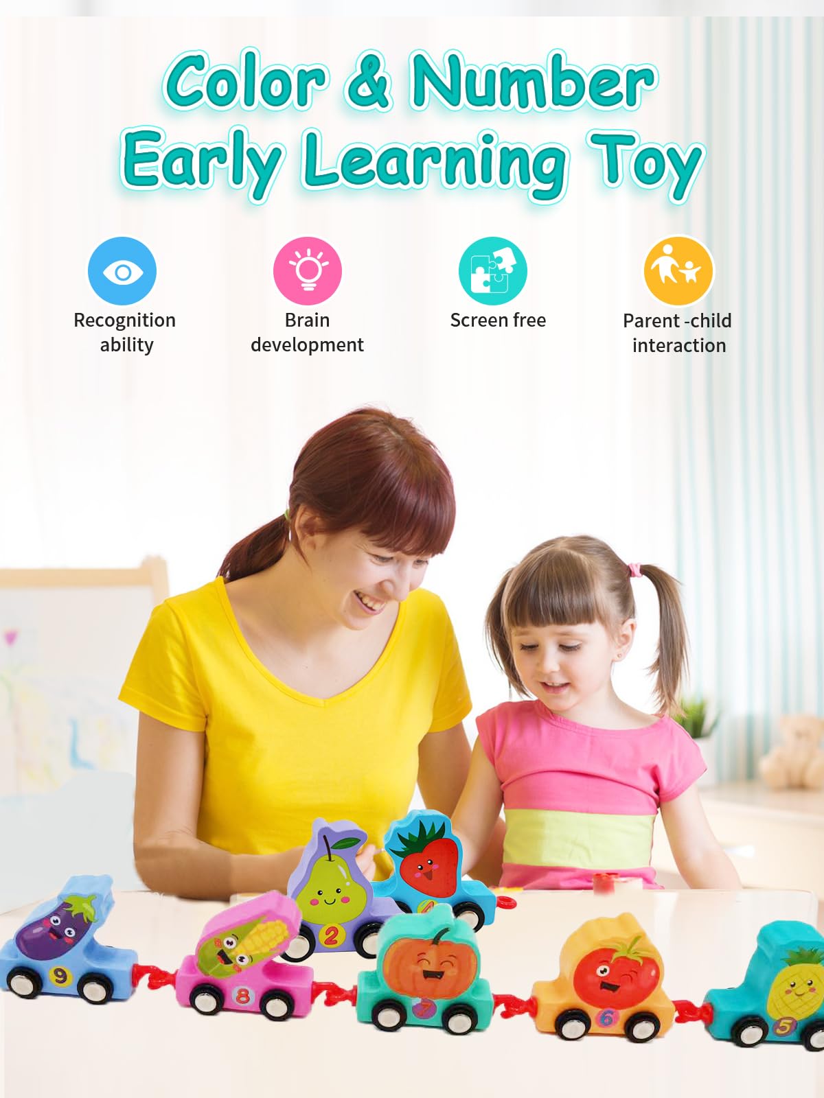 **Montessori Wooden Train Toy Set for Toddlers 2-5 Years - 11 PCS Fruits & Vegetables with Numbers - Educational Birthday Gift for Boys & Girls - Perfect for Learning Counting, Imaginative Play & Preschool Activities**
