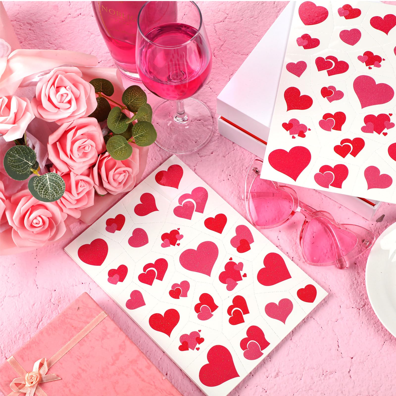 240 Pcs Valentine's Day Heart Glitter Temporary Tattoos - Waterproof Love Heart Stickers for Face & Body - Perfect for Valentine's Party, Kids, Women & Men - Romantic Decoration & Apparel Accessories