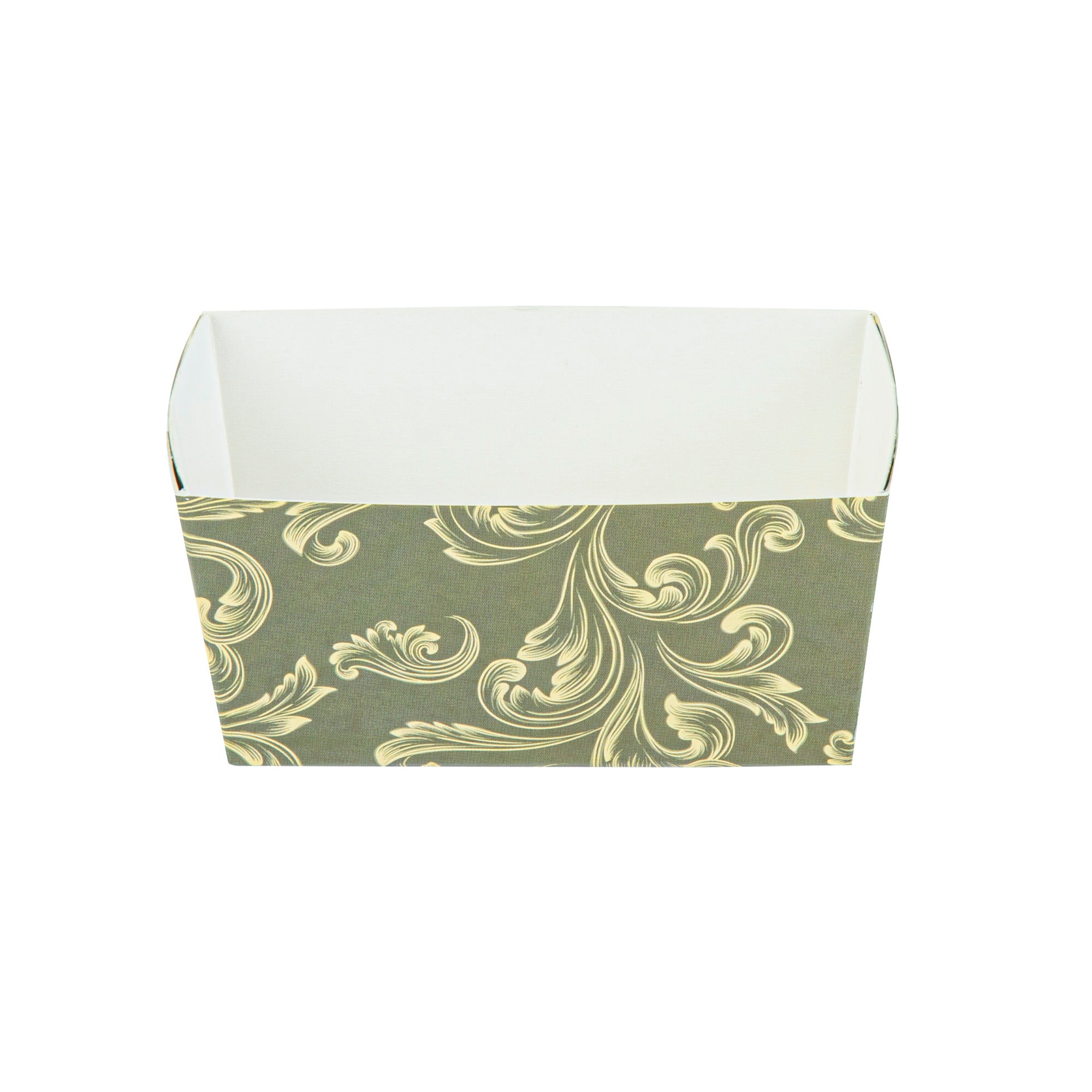 Bake Tek 9 oz Dark Green Vintage Floral Paper Mini Loaf Pans - Greaseproof Baking Cups (4