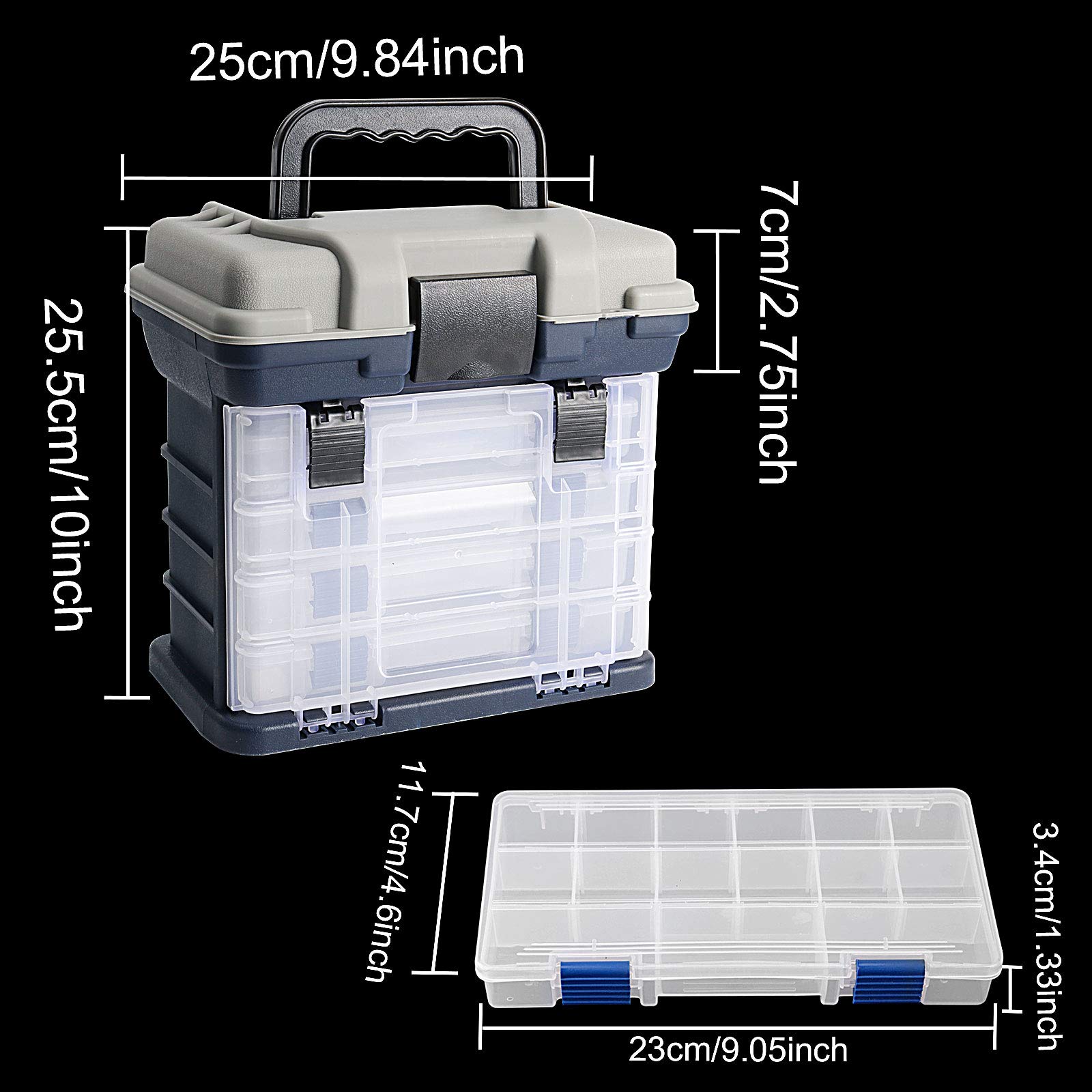 ZOENHOU 4-Layer Fishing Tackle Box Organizer - 10 x 6.7 x 9.8 Inch Portable Waterproof Storage Case for Lures, Hooks & Fishing Accessories - Perfect for Bass, Trout & Saltwater Fishing (Men & Women) | Great for Beginners, Boat Trips & Shore Fishing