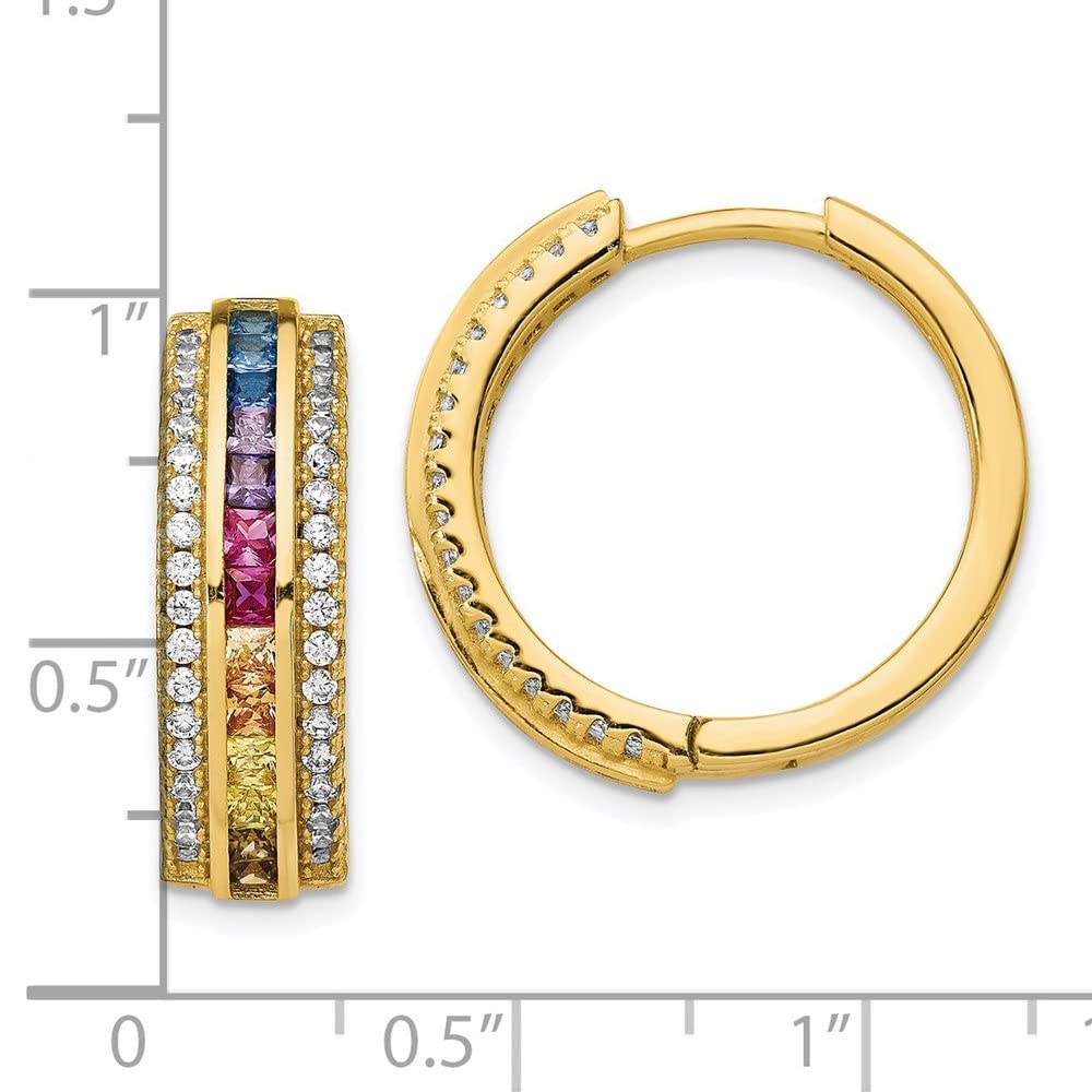 14K Gold Plated 925 Sterling Silver Cubic Zirconia Hoop Earrings - Colorful Channel Set Fashion Jewelry for Women, Perfect for Parties, Weddings & Daily Wear