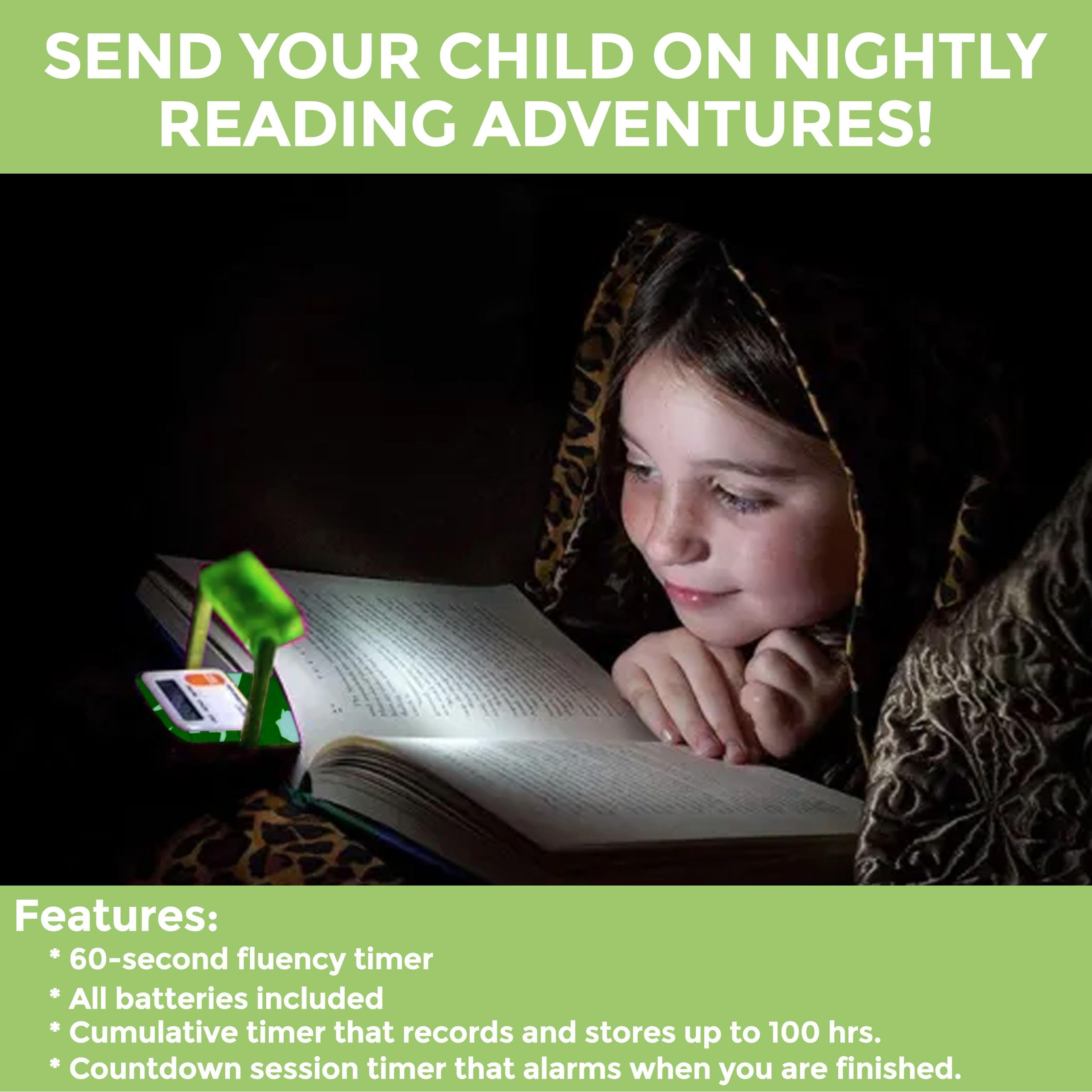 Mark-My-Time Digital Bookmark with LED Light - Timer & Reading Tracker for Kids, Fun Book Accessories & Reading Incentives, Perfect Christmas Gift & Stocking Stuffer (Green Camouflage) - Ideal for Bedtime Reading, Study Sessions & Book Lovers
