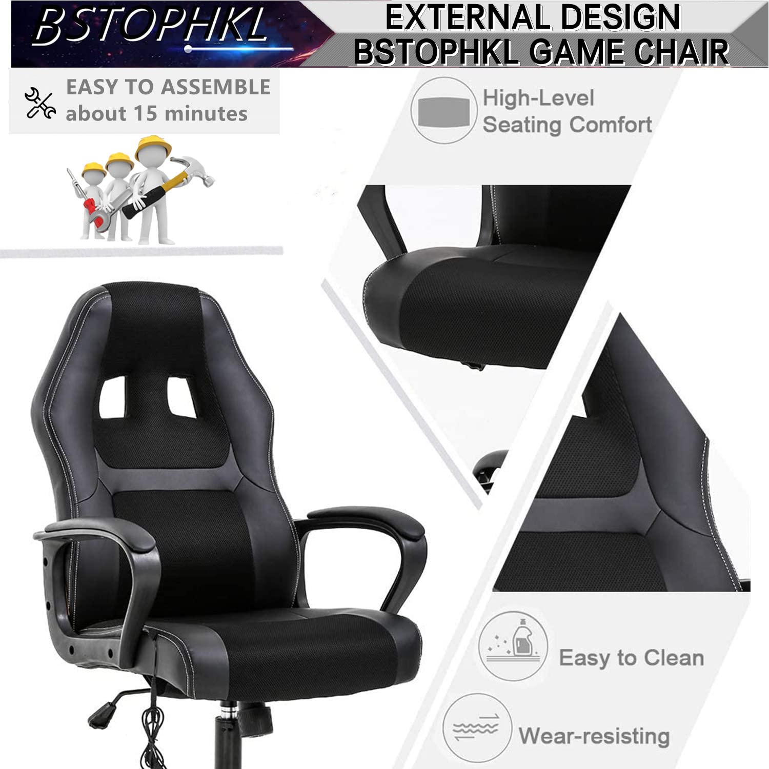 Premium Ergonomic Gaming Chair with Massage & Lumbar Support - Adjustable Reclining Office Chair for Adults & Teens - Black Computer Gaming Chair with Headrest & Armrests - Perfect for Esports, Streaming & Home Office Workspace