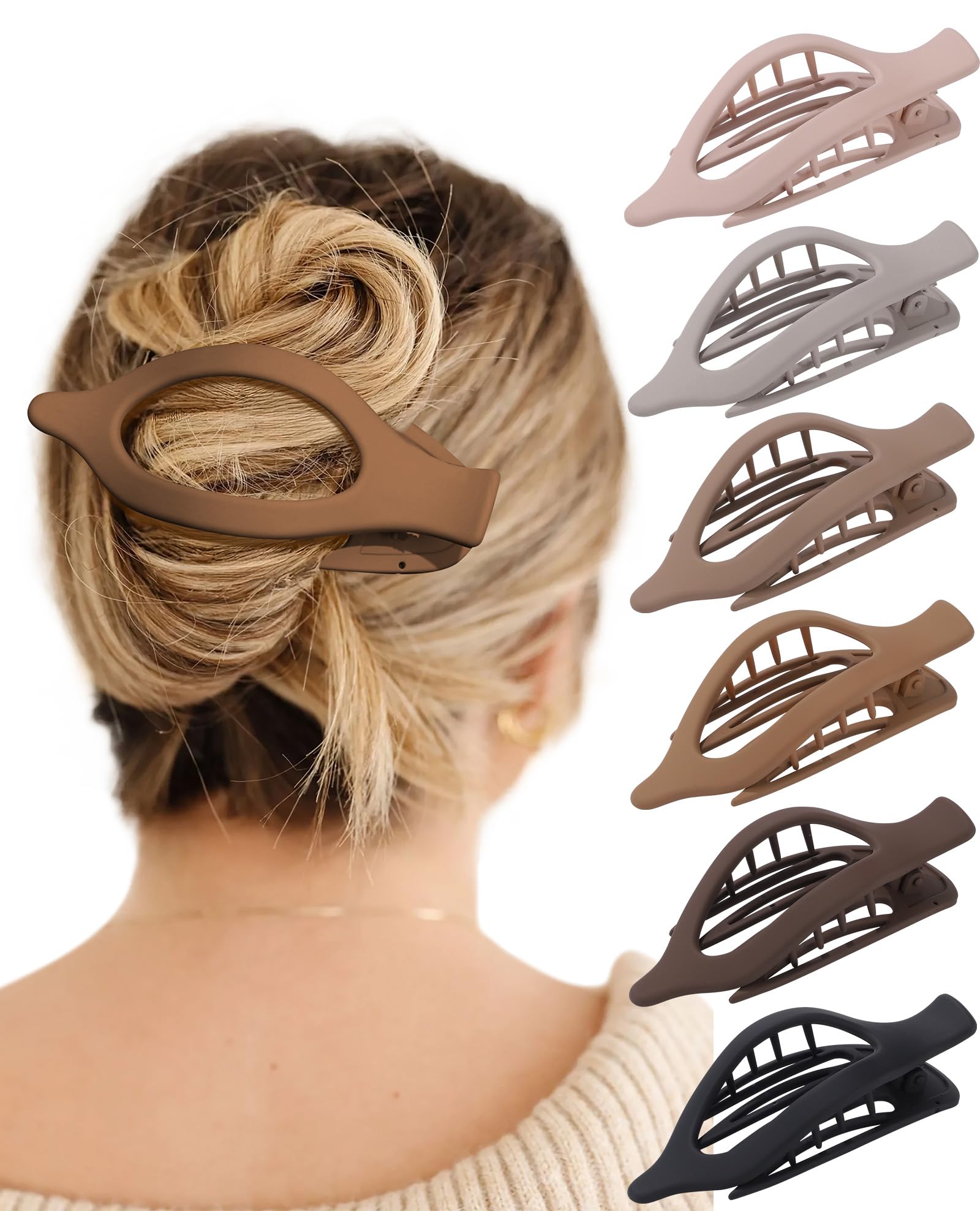 French Flat Hair Clips for Women - 6Pcs Non-Slip Hair Claws for Thin & Thick Hair, Strong Hold Matte Hair Clips for Women & Girls (Neutral Colors) | Perfect for Work, Gym, Travel & Everyday Hairstyles