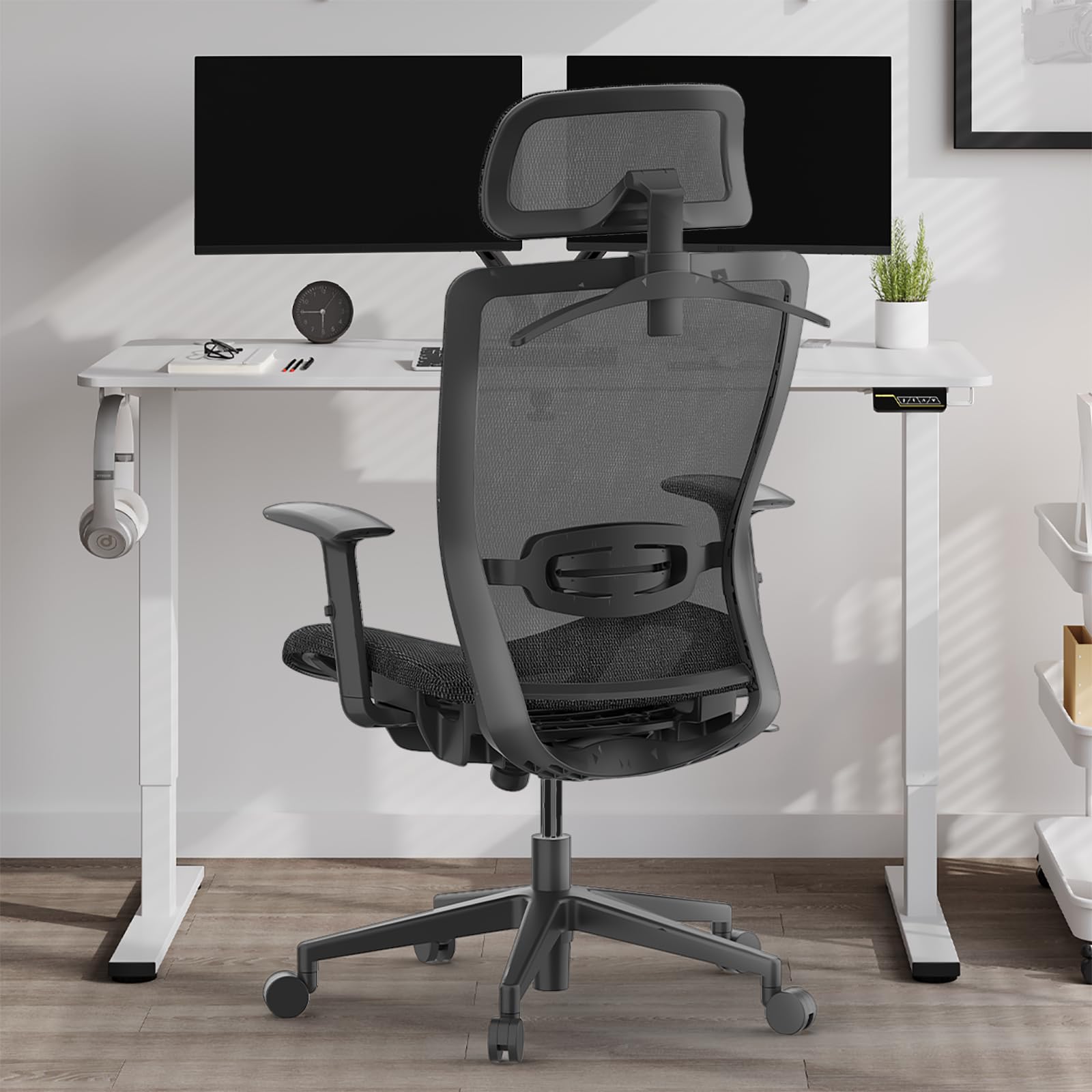 SANODESK OS3 Big and Tall Executive Office Chair - Adjustable Height Ergonomic Mesh Computer Chair with Headrest, Armrest & Lumbar Support - 360° Swivel Gaming Chair for Home Office - Black - Perfect for Long Work Hours, Gaming & Remote Work