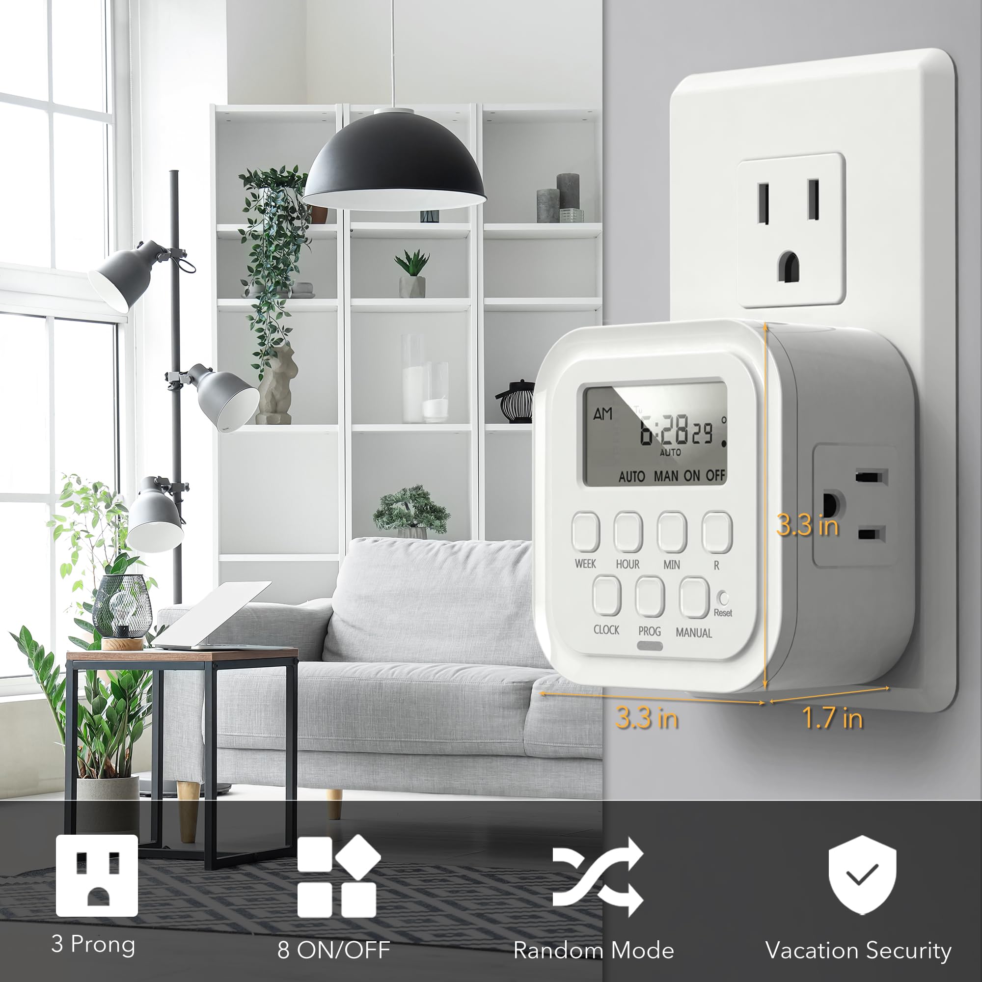 HBN 7-Day Heavy Duty Digital Timer with Dual Outlet - Programmable On/Off Switch for Lamps, Lights, Fans & Appliances (125V, 15A, 1875W) - Perfect for Home, Kitchen, Office & Pet Care Automation