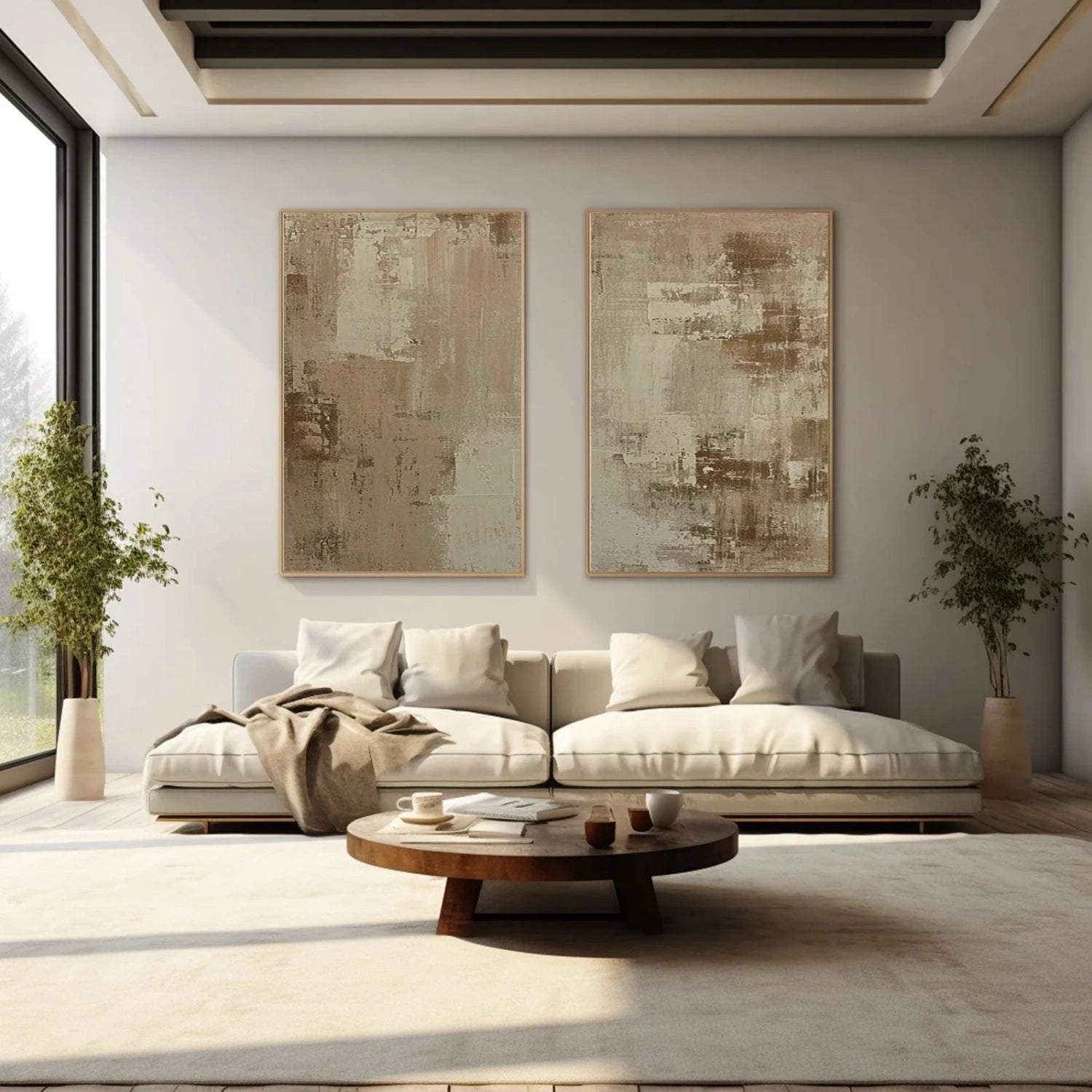 Abstract Beige & Brown Wall Art Set of 2 Paintings - Modern Home Decor for Living Room, Bedroom & Office #BB139