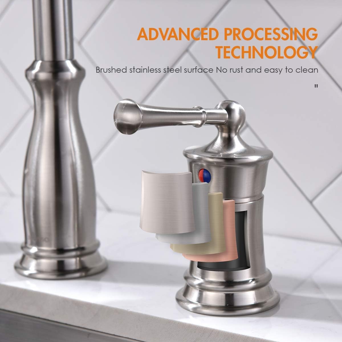 APPASO Brushed Nickel 3-Hole Kitchen Faucet with Pull Down Sprayer - High Arc Stainless Steel Sink Faucet with Soap Dispenser & Separate Handle - Perfect for Modern Kitchens & Restaurant Prep Stations