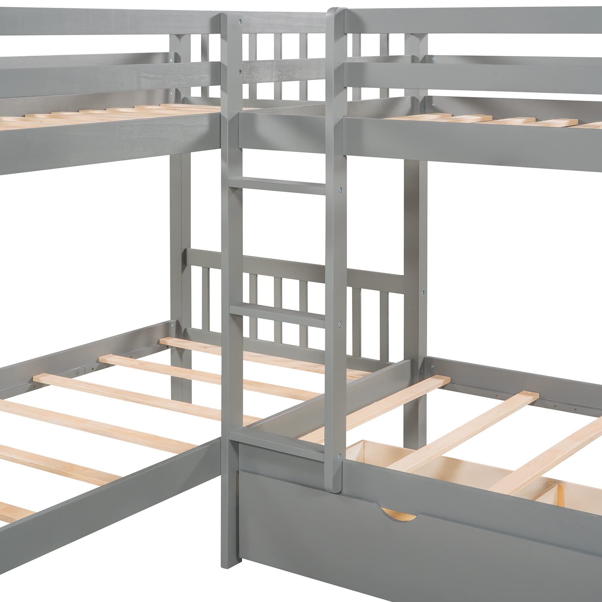 Harper & Bright Designs Twin Over Twin L-Shaped Bunk Bed for Kids - 4 Bed Frame with Storage Drawers & Safety Guardrails (Grey) - Perfect for Small Bedrooms, Shared Kids Rooms & Space-Saving Solutions