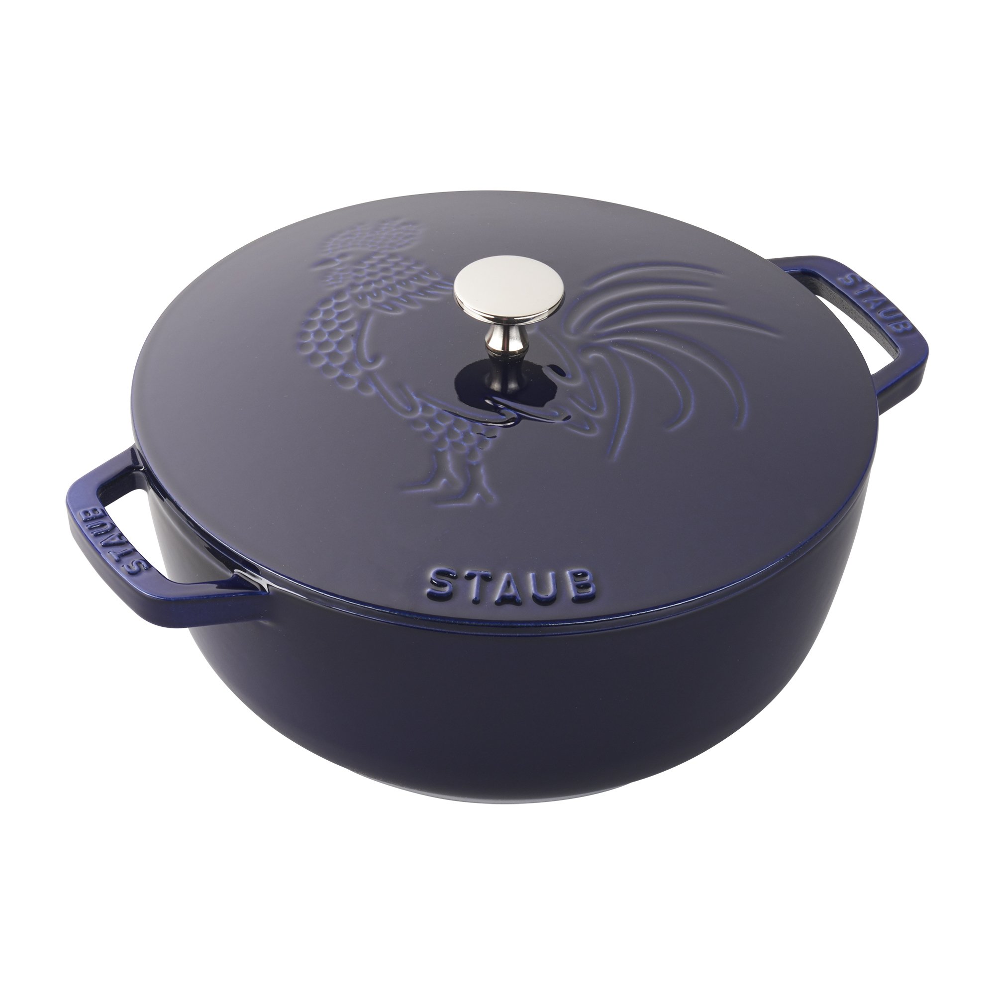 Staub 3.75 Quart Cast Iron French Oven Rooster Dutch Oven - Premium Dark Blue Cookware, Made in France - Perfect for Braising, Roasting, Baking & Slow Cooking