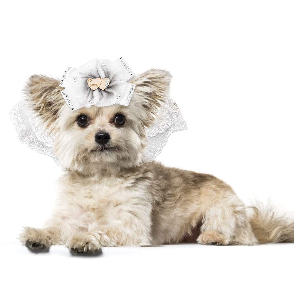 HEEPDD Pet Wedding Veil & Headpiece - Adjustable Cat Dog Wedding Veil with Bow Clips for Puppy Kitten Bridal Party, Pet Hair Accessories for Wedding Photos & Special Occasions