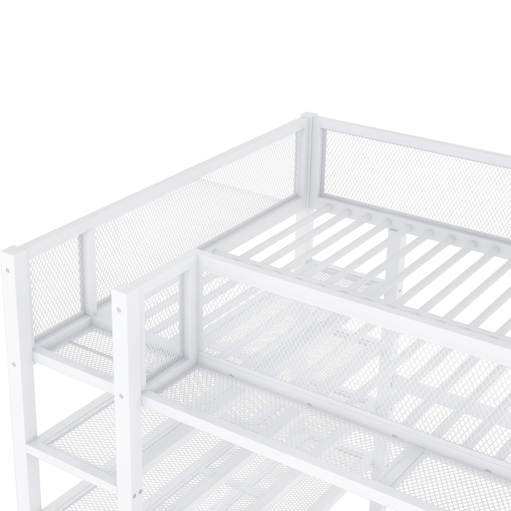 Bellemave Full Size Loft Bed with 4-Tier Shelves & Storage Stairs - White Metal Bunk Bed with Built-in Bookshelf | Perfect for Small Bedrooms, Dorms & Kids Rooms
