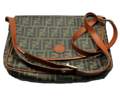 Authentic Fendi Brown Logo Leather Flap Mama Zucca Handbag Purse for Women - Luxury Designer Shoulder Bag for Work, Party & Everyday Use