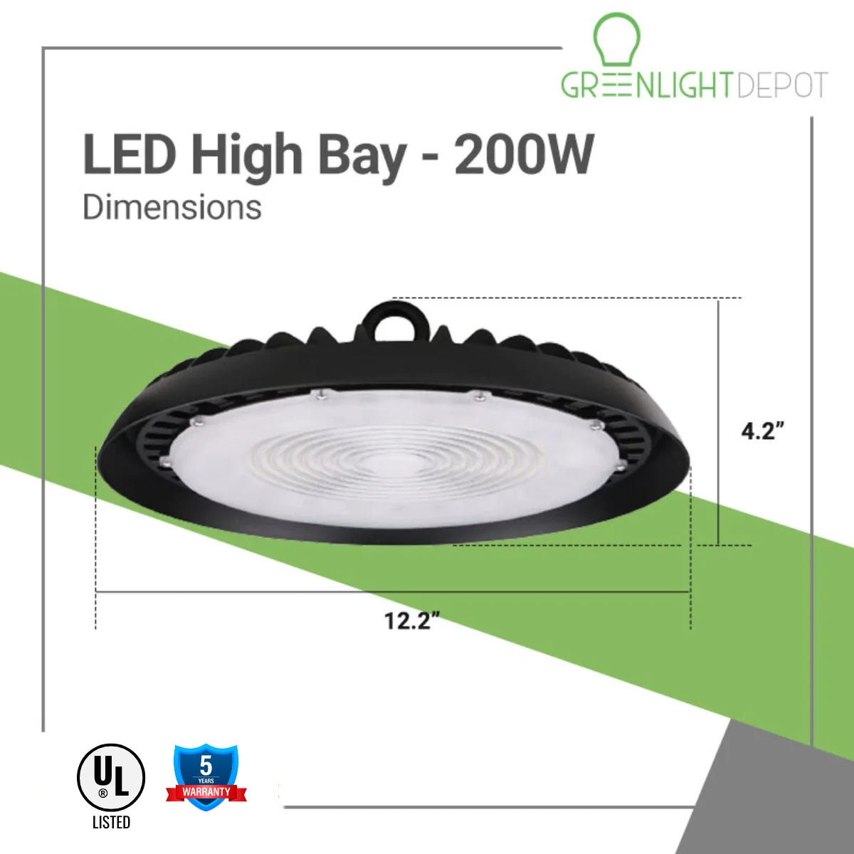 200W LED High Bay Light - 22,000 Lumens UFO Series with Hook Mount - UL Listed - Slim Design for Warehouse, Garage & Industrial Lighting