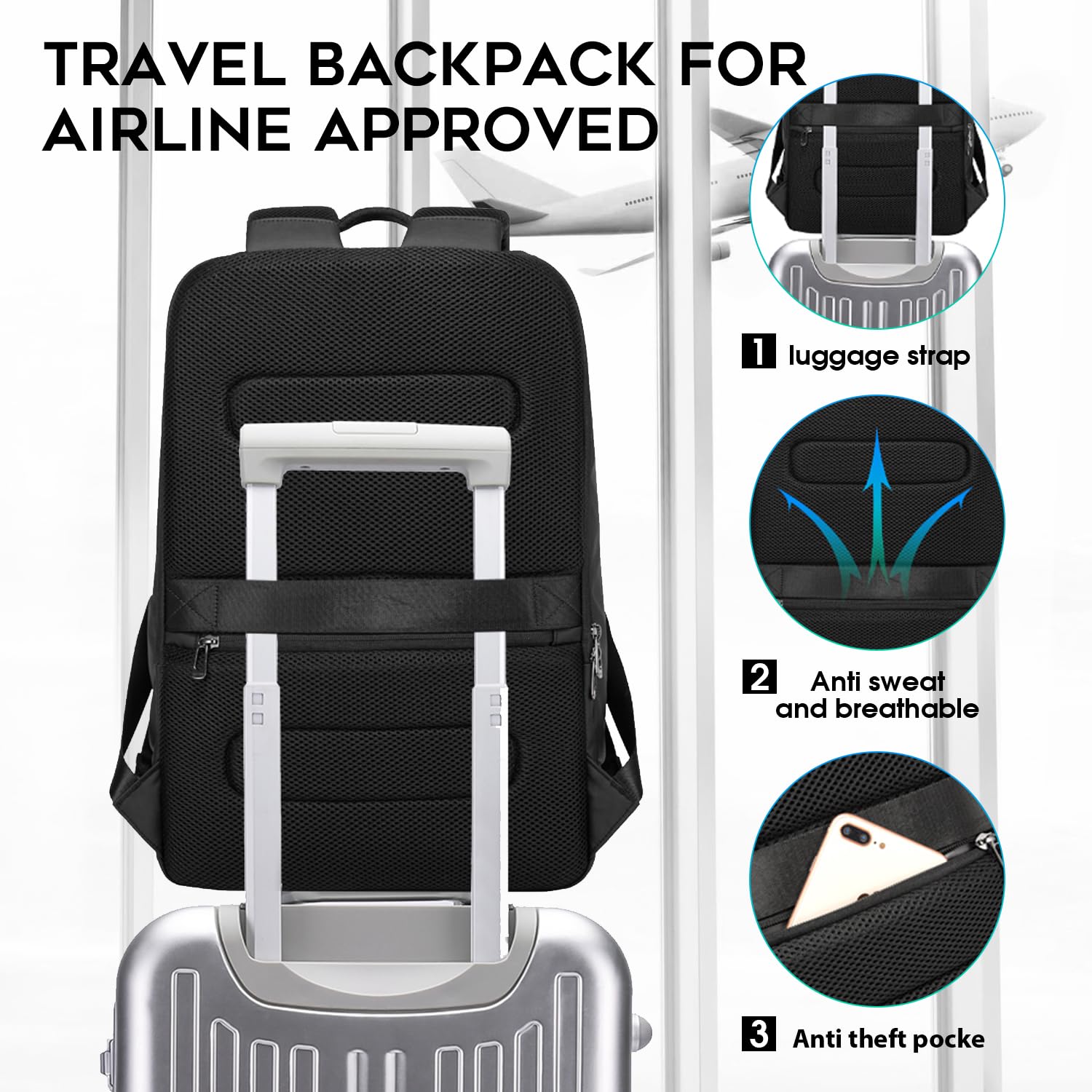 FUTURE AESTHETICS Waterproof Business Smart Backpack for Men & Women - Durable Anti-Theft Laptop Backpack with USB Charging Port - Perfect for Office, Travel & Overnight Trips (Black)