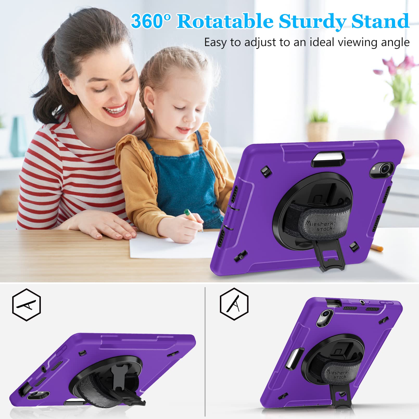 Military Grade Shockproof iPad Mini 7 Case (2024 Model A17 Pro) - 8.3 Inch Protective Cover with Screen Protector for iPad Mini 7th/6th Gen - Built-in Stand, Handle, Shoulder Strap & Apple Pencil Holder - Perfect for Travel, Work & Outdoor Activities - Purple