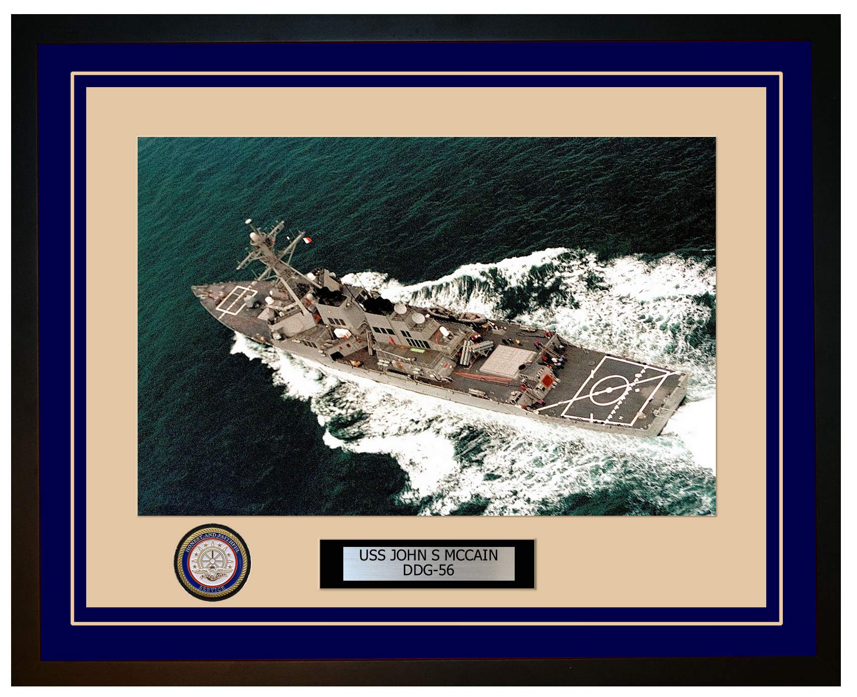 USS John S McCain DDG-56 Navy Ship Framed Photo - Premium Blue Wall Art for Home, Office & Military Memorabilia Collections