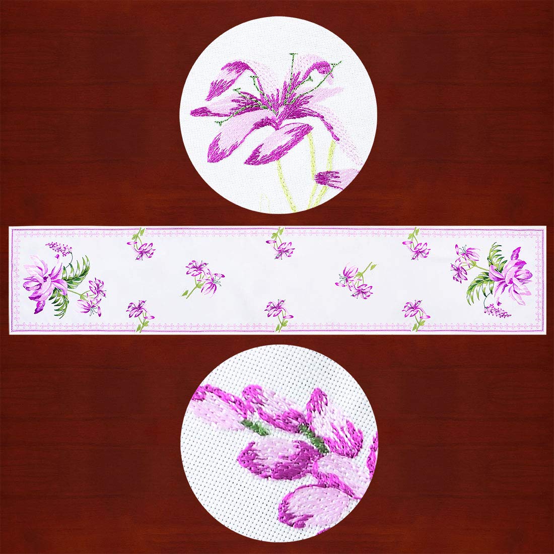 Simhomsen Purple Embroidered Calla Lily Table Runner - 14 x 68 Inch Floral Dresser Scarf for Easter, Spring & Wedding Decor - Perfect for Dining Table, Buffet, Console & Entryway Decorations