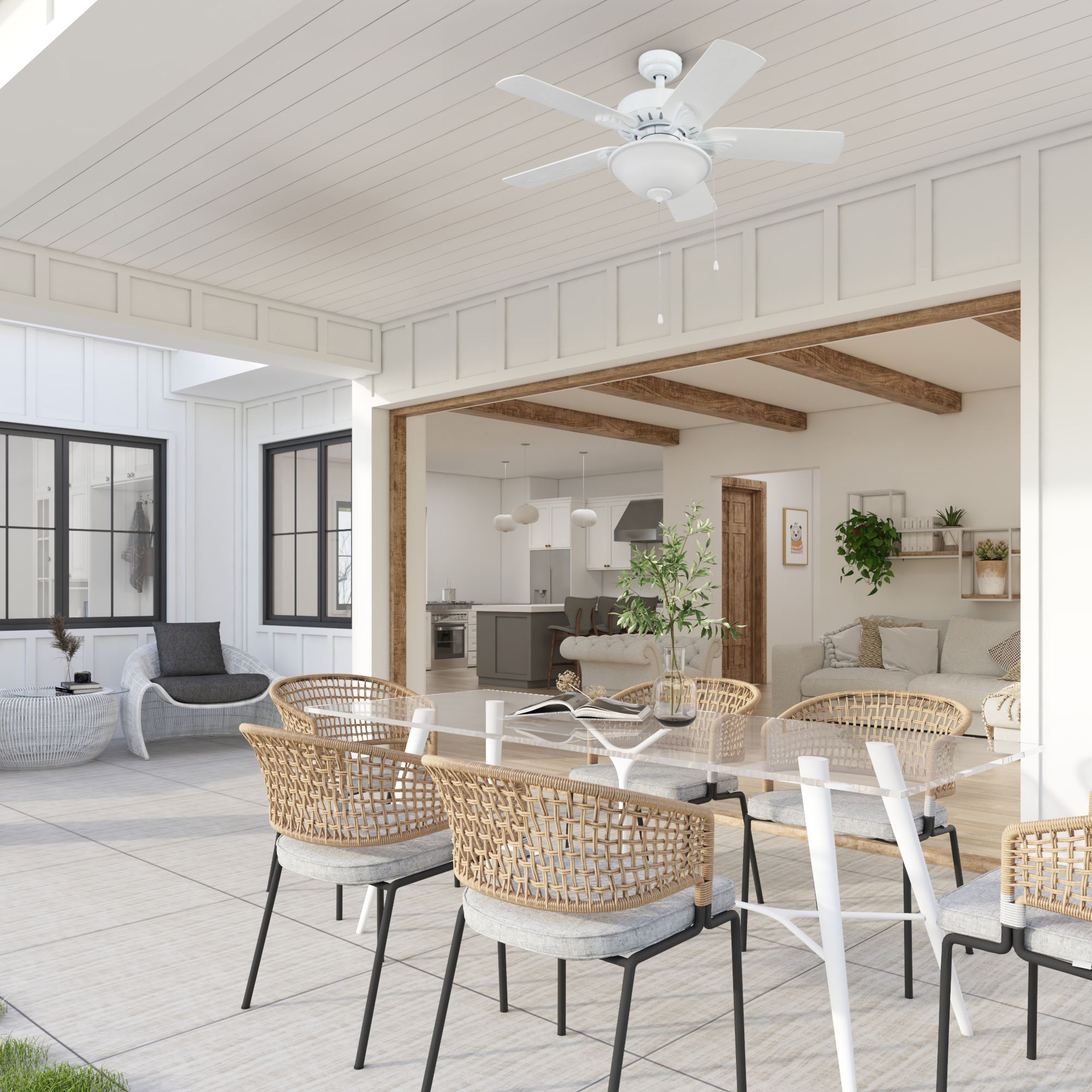 42 Inch Viretta White Ceiling Fan with Pull Chain - Indoor/Outdoor Use for Living Room, Bedroom, Patio & Porch