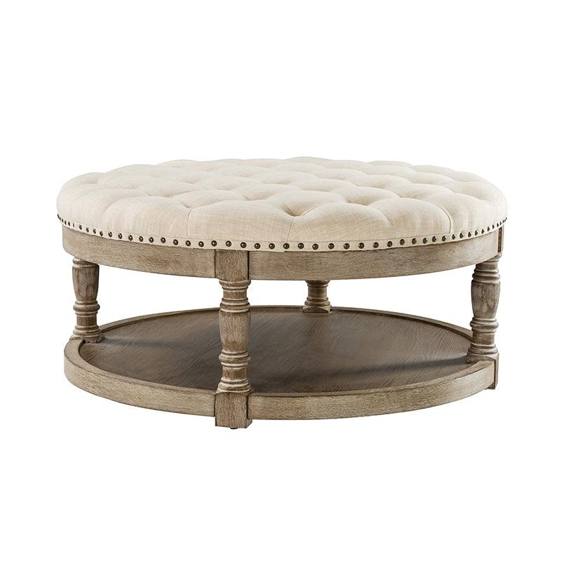 Danilynn Tufted Round Cocktail Ottoman Coffee Table - Stylish Footrest & Side Table for Living Room, Bedroom & Lounge Areas