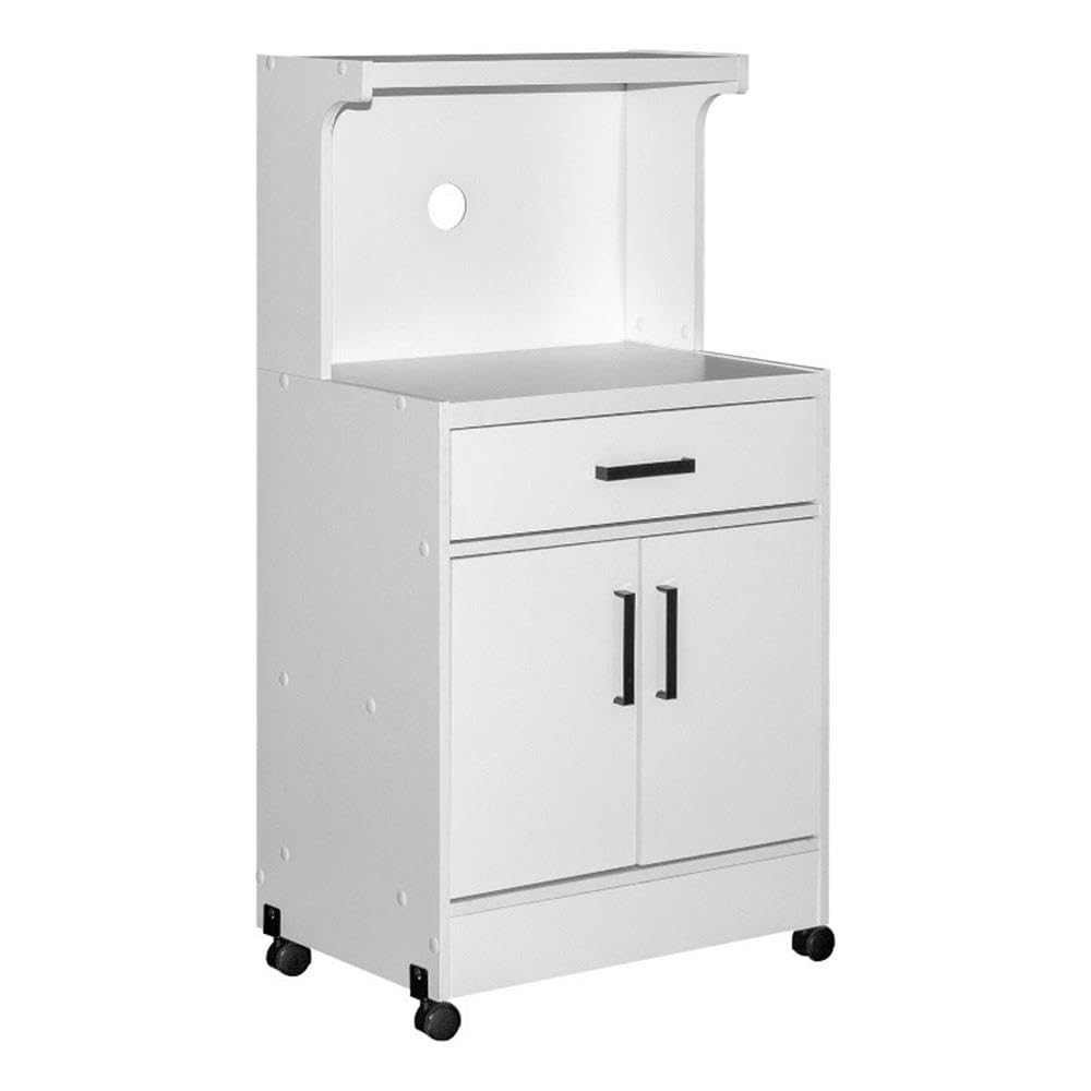 Better Home Products Shelby White Wooden Microwave Cart - Compact Kitchen Storage with Wheels for Small Spaces, Apartments & Dorm Rooms