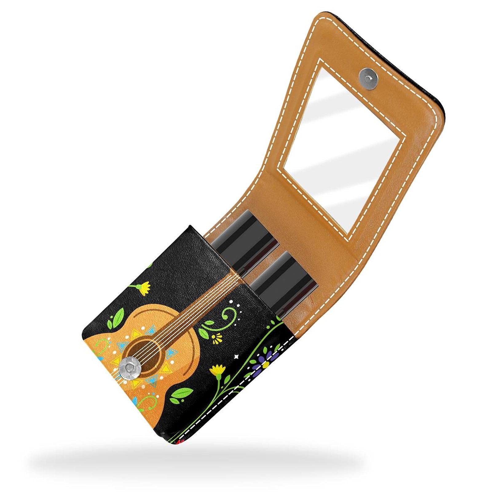 Portable Flower Guitar Design Lipstick Case with Mirror - Mini Makeup Organizer Holds 3 Lipsticks - Perfect for Travel, Parties & Daily Cosmetics Storage