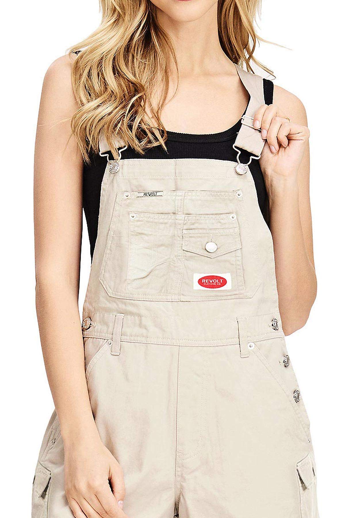 Revolt Women's Bib Shortalls - Stone Wash Denim Overalls in Olive & Khaki | Casual Summer Outfits, Outdoor Adventures & Vintage Fashion