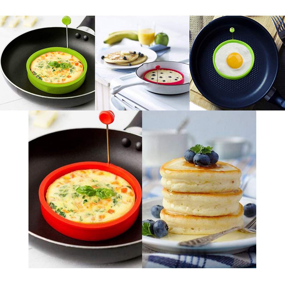 AKOAK 4-Piece Non-Stick Silicone Egg Ring Set - Round Omelette Molds for Perfect Eggs, Pancakes & Burgers - Oven & Stovetop Safe Kitchen Tools - Ideal for Breakfast, Brunch & Meal Prep