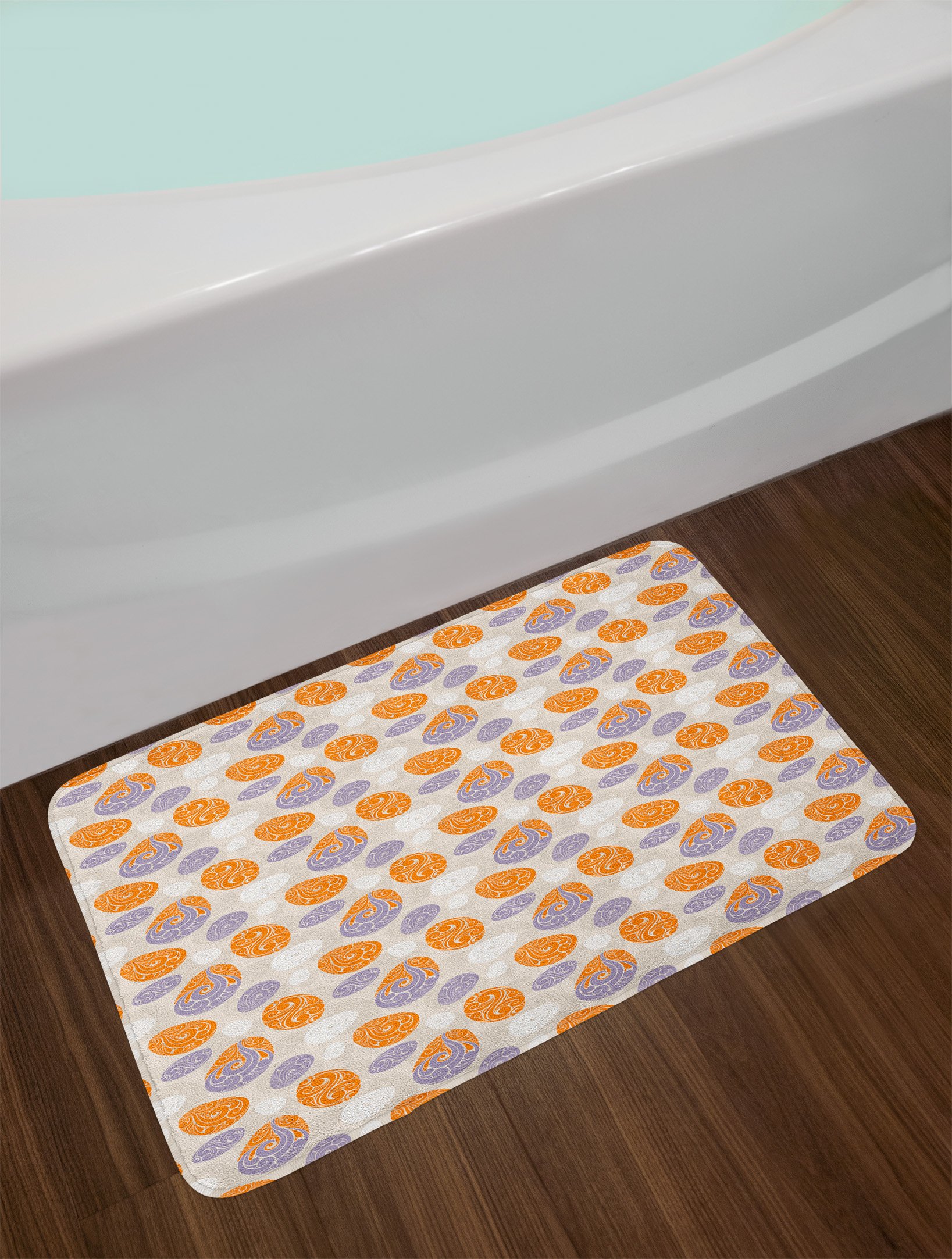 Ambesonne Abstract Bath Mat with Swirled Geometric Design, Non-Slip Plush Bathroom Rug - 30.2