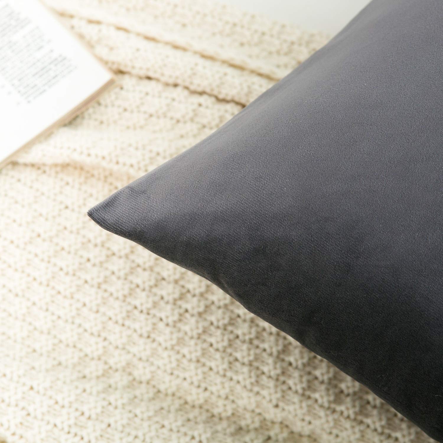 Velvet Decorative Throw Pillow Covers Set of 2 - 12x20 Inch Soft Square Gray Cushion Covers for Sofa, Couch, Bed & Chair | Home Decor, Living Room Accent Pillows