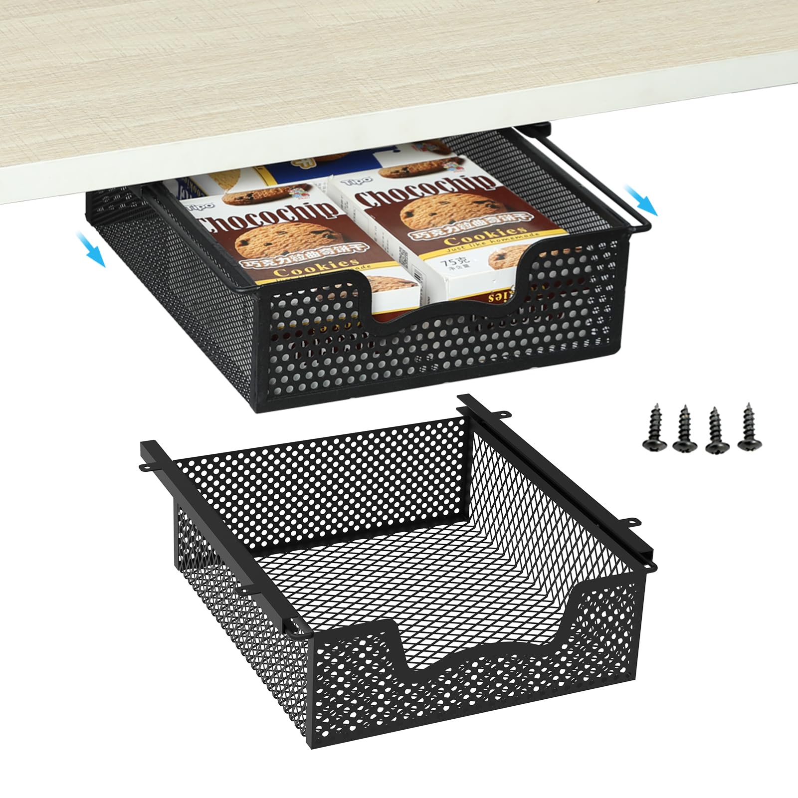JKsmart 2-Pack Hanging Pullout Drawer Basket - Under Shelf Wire Organizer for K-Cups & Coffee Pods - Space Saving Kitchen Storage for Counter, Pantry & Cupboard - Perfect for Small Spaces & Coffee Stations