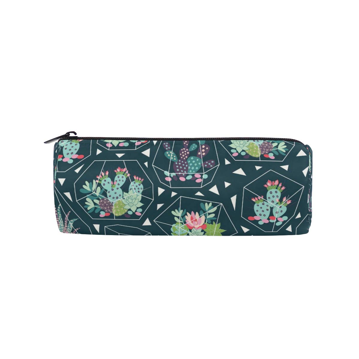 Cute Geometric Succulent Cactus Pencil Case - Zippered Cylinder Pouch for Pens, Makeup Brushes & School Supplies | Perfect for School, Office & Travel Organization