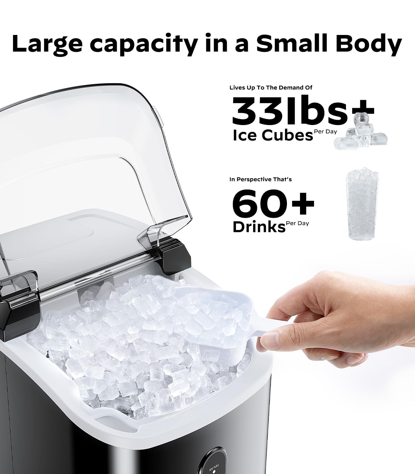Silonn Countertop Nugget Ice Maker - 33lbs/24H, Self-Cleaning Portable Pebble Ice Machine for Home, Kitchen, Office | Perfect for Cocktails, Sodas & Outdoor Parties