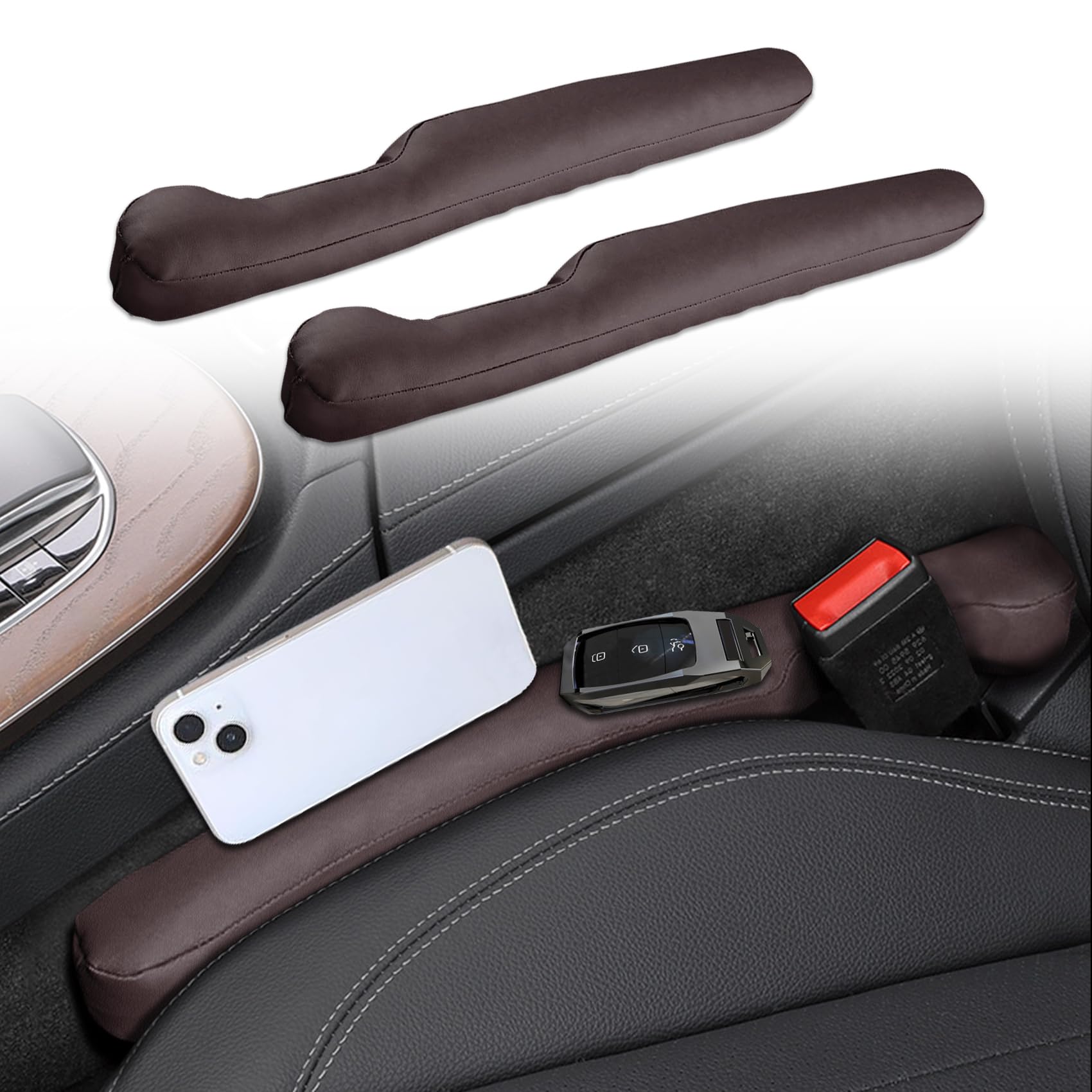 2PCS Universal Car Seat Gap Filler Organizer - PU Leather Side Console Storage for SUV Truck - Prevent Items from Falling Between Seats | Perfect for Road Trips, Commuting & Family Travel