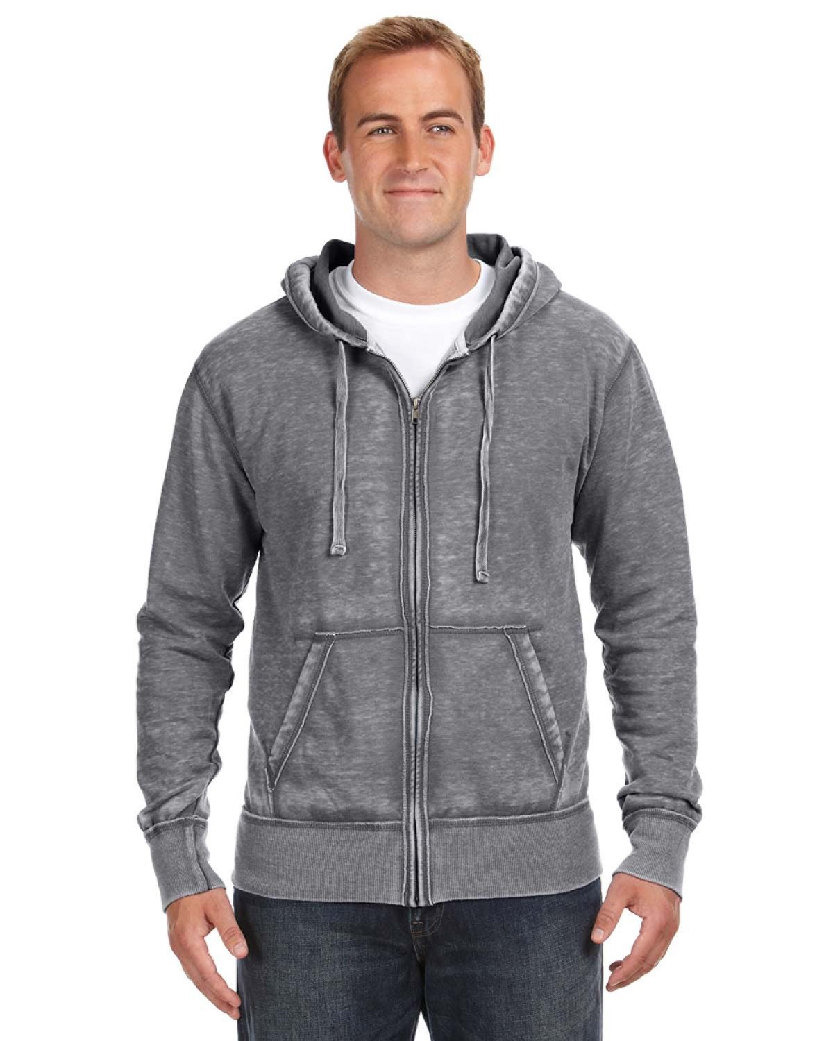 J. America Vintage Zen Full-Zip Fleece Hoodie for Men & Women - Cozy Winter Pullover with Kangaroo Pocket - Perfect for Outdoor Activities, Camping, and Casual Wear