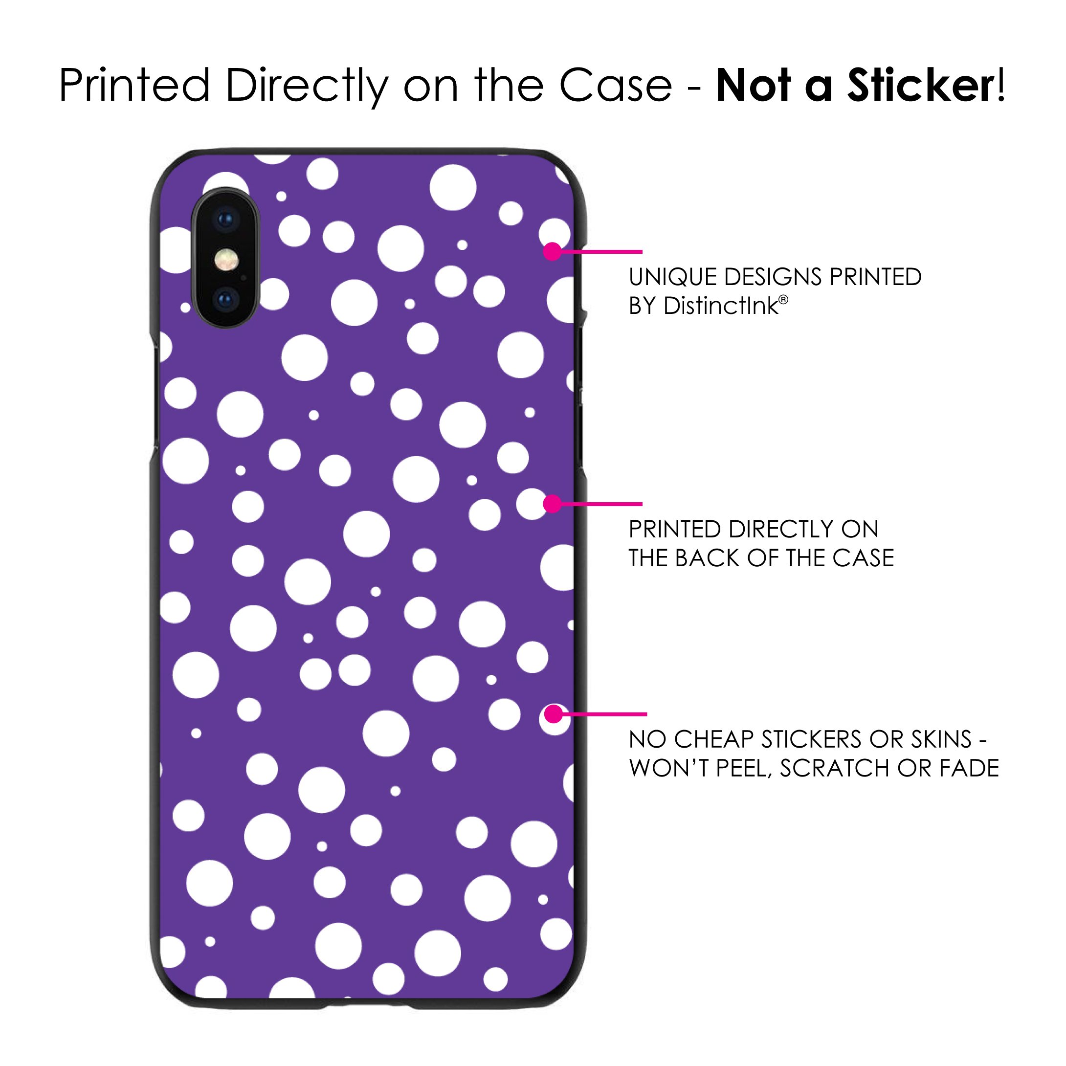 DistinctInk Ultra Slim Hard Plastic Case for iPhone XR (6.1 Inch) - Custom Black Cover with Purple & White Polka Dot Bubbles Pattern - Perfect for Everyday Protection and Stylish Look