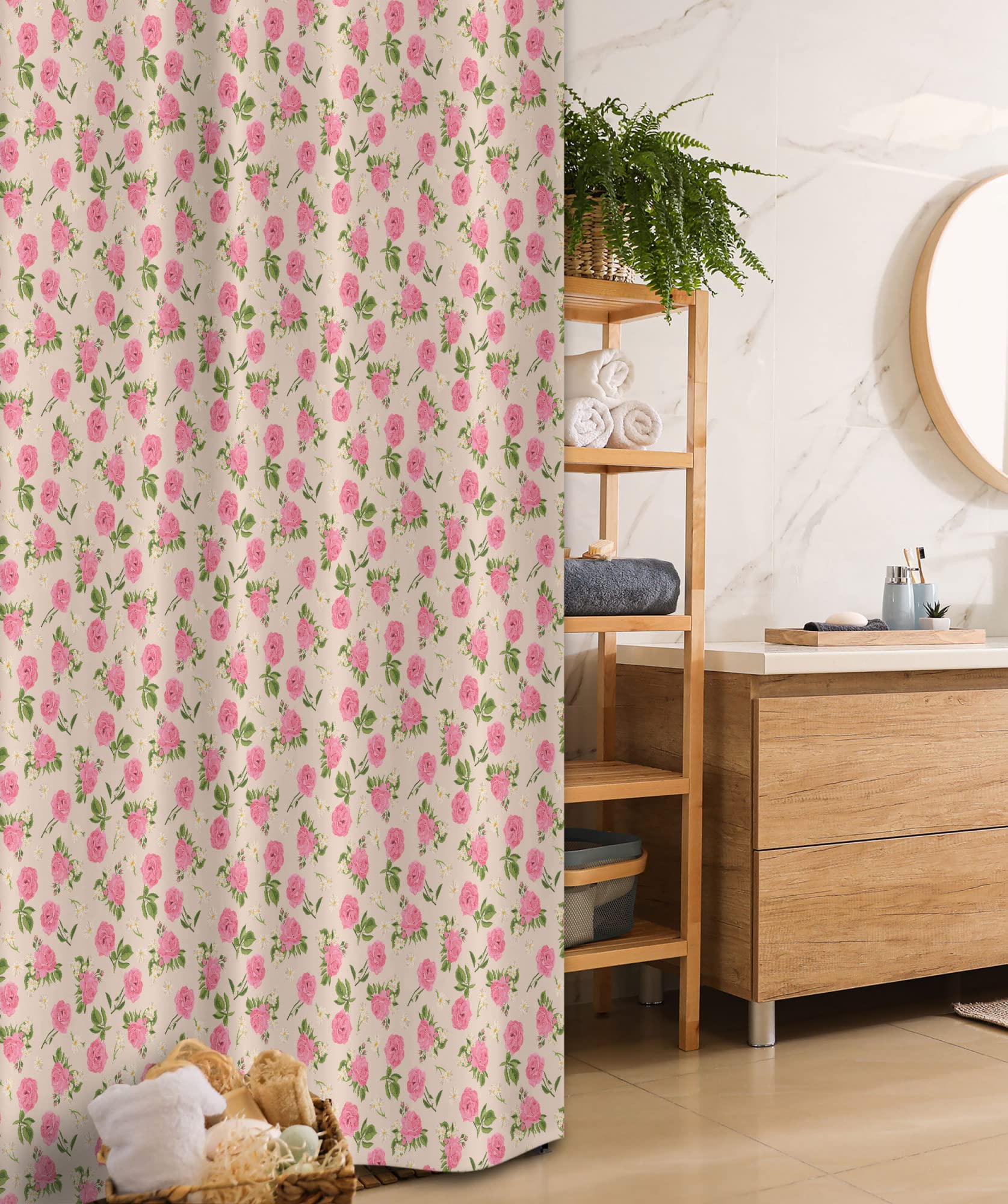 Ambesonne Floral Stall Shower Curtain - Vintage Spring Flowers Design with Roses & Daisies on Beige Fabric, 36x72 Inch Bathroom Decor Set with Hooks | Perfect for English Garden Theme, Farmhouse & Vintage Style Bathrooms