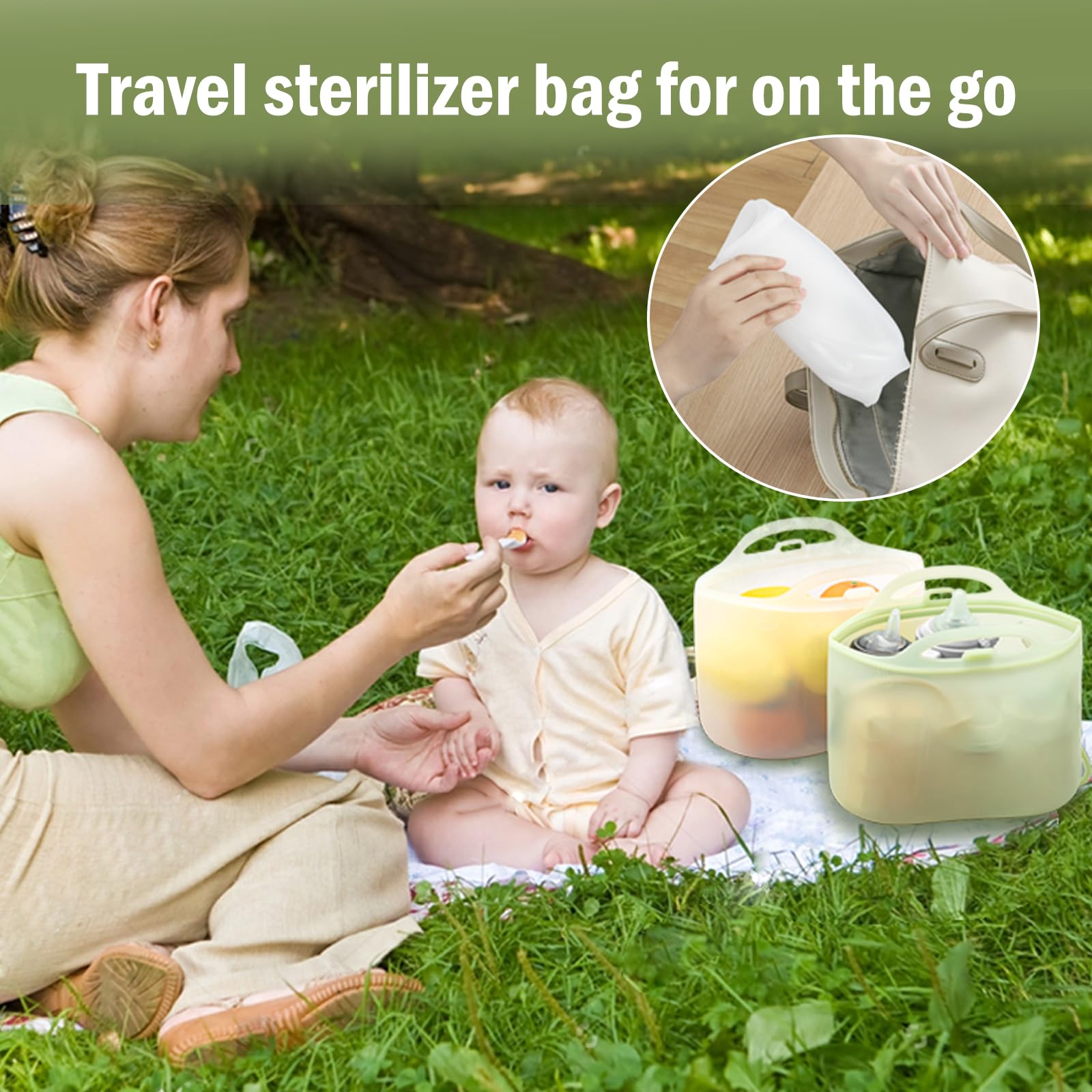 Reusable Silicone Steam Sterilizer Bags for Baby Bottles, Breast Pump & Pacifiers | Microwave Safe Travel Sterilizing Bags | Home & On-the-Go Use | Clear Green Color | Perfect for Daycare, Travel & Quick Sanitizing
