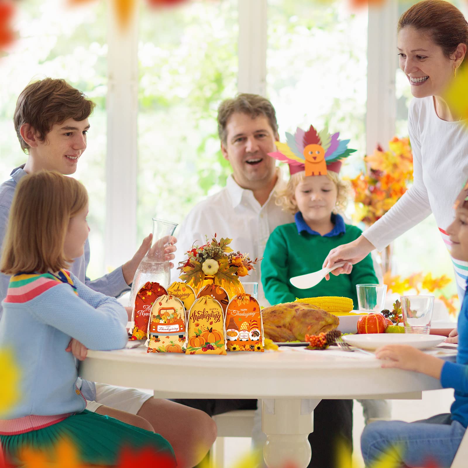 24 Pcs Thanksgiving Gift Bags with Drawstring - 4x6 Inch Canvas Party Favor Pouches for Candy, Treats & Goodies - Perfect for Thanksgiving Parties, Birthday Celebrations & Autumn Festivities - Reusable Small Bags for Holiday Gifts, Classroom Rewards & Party Favors