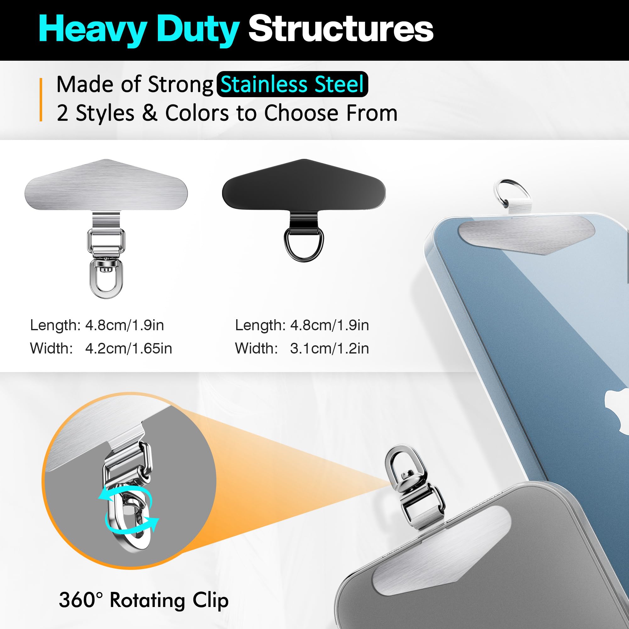 Heavy Duty Stainless Steel Phone Tether Tab for iPhone - Secure Phone Strap Replacement Part | Perfect for Outdoor Adventures, Travel & Work Safety