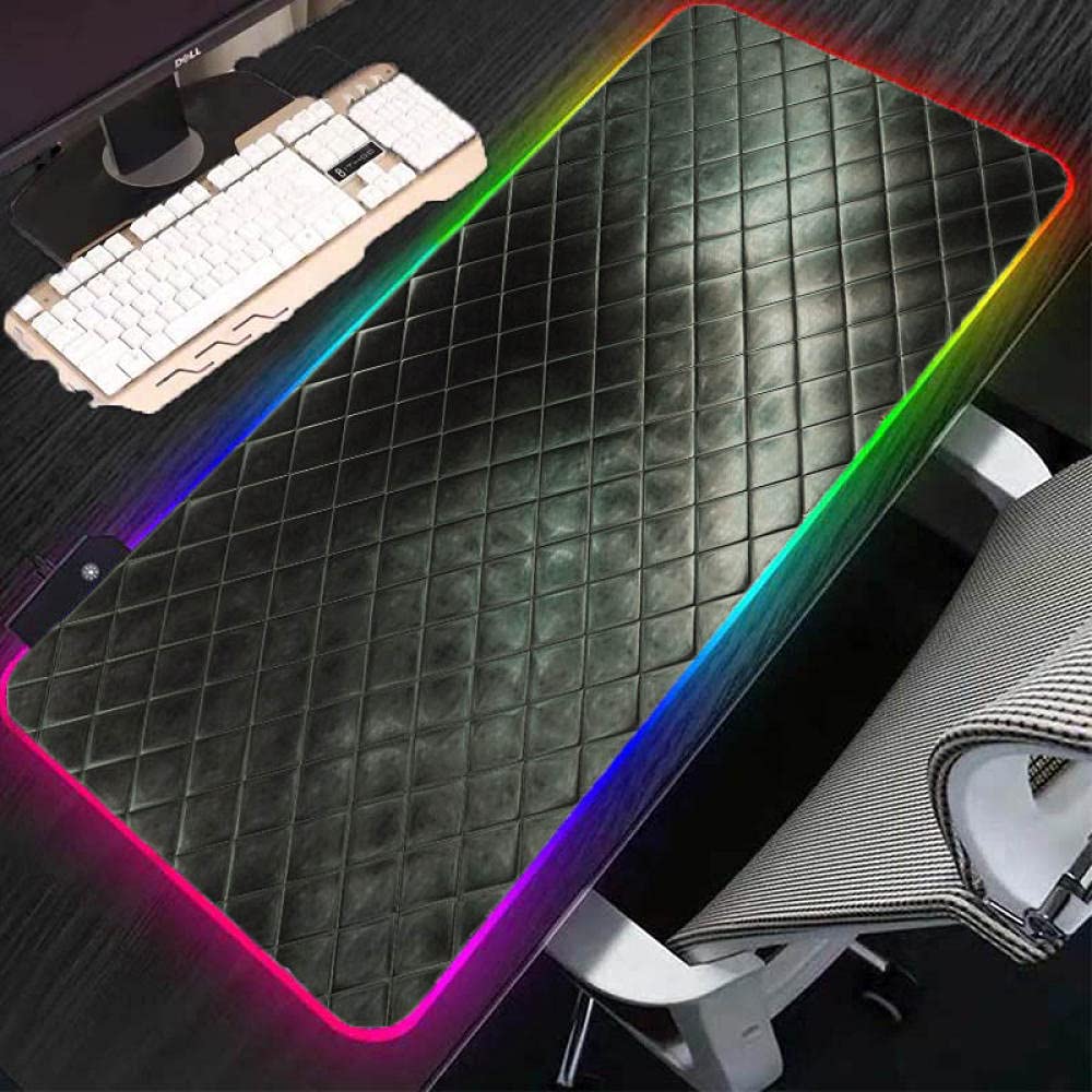 RGB Gaming Mouse Pad with 14 Lighting Modes - Diamond Plaid Extended XL LED Mouse Mat (900x400mm) - Non-Slip Rubber Base for PC Gaming - Perfect for Esports, Office Work & Home Computer Setup - Color A