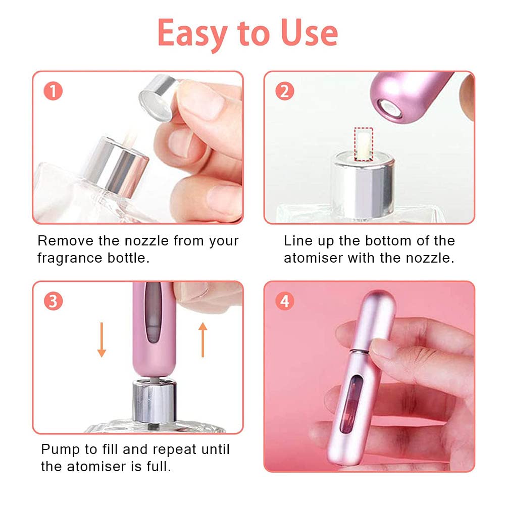 5ML Refillable Perfume Atomizer - Portable Travel Perfume Spray Bottle for Women & Men, Leak-Proof Mini Perfume Dispenser for Business Trips, Gym, Dating & Outdoor Activities (Pink)