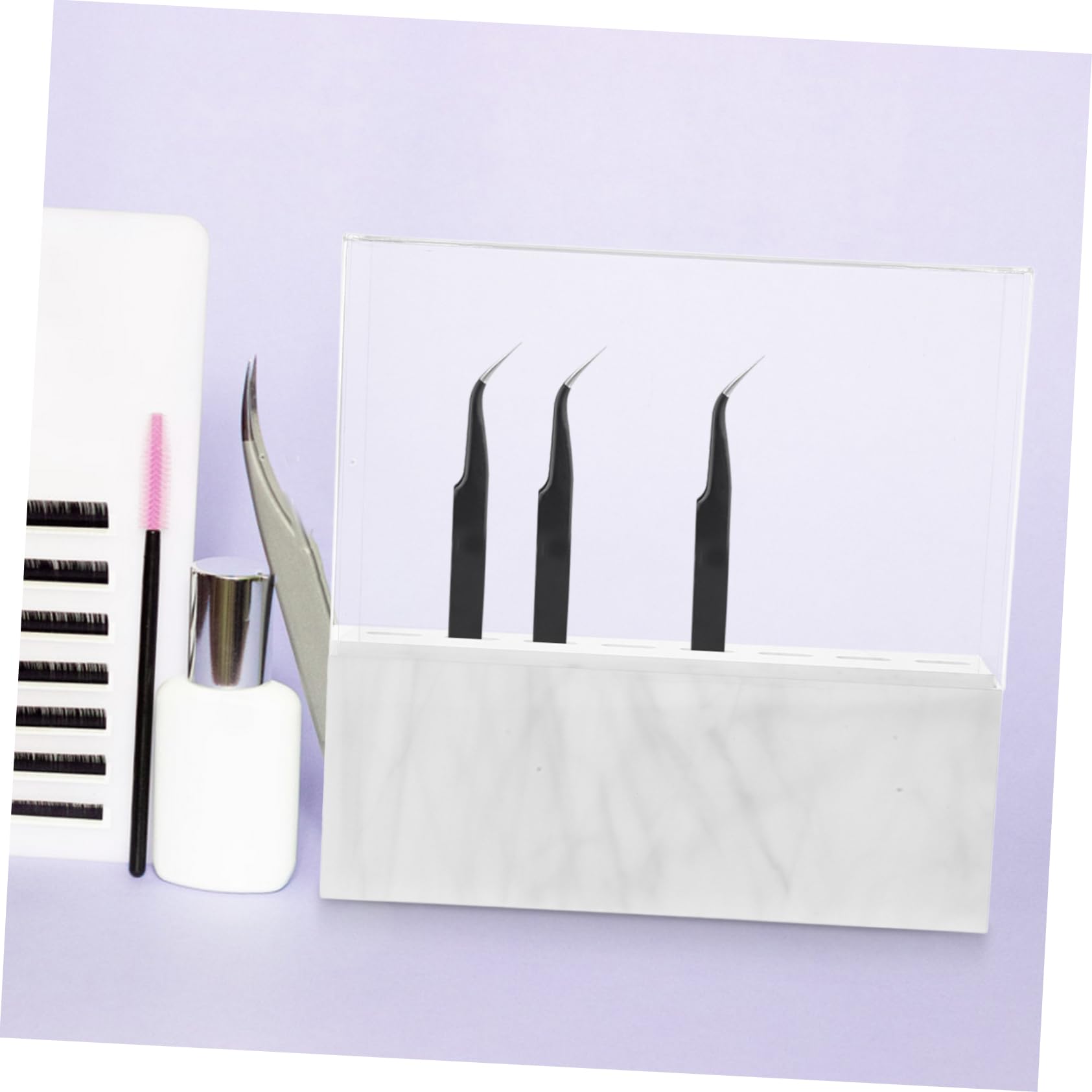 8-Pocket Acrylic Lash Tweezers Display Stand - White Dustproof Eyelash Extension Organizer for Beauty Salon & Professional Makeup Artists - Perfect for Lash Tech Stations, Brow Bars & Cosmetic Counters