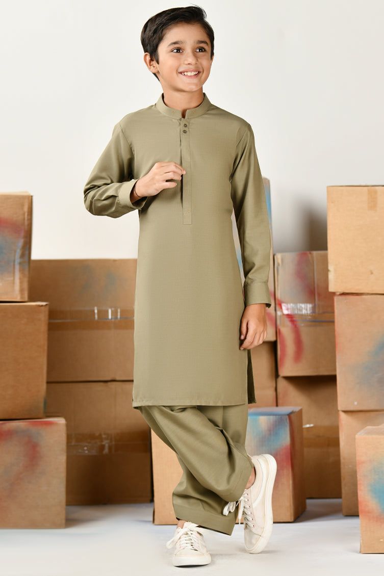 Elegant Blended Mehndi Green Shalwar Kameez by J. Junaid Jamshed | Traditional Pakistani Dress for Weddings & Festivals