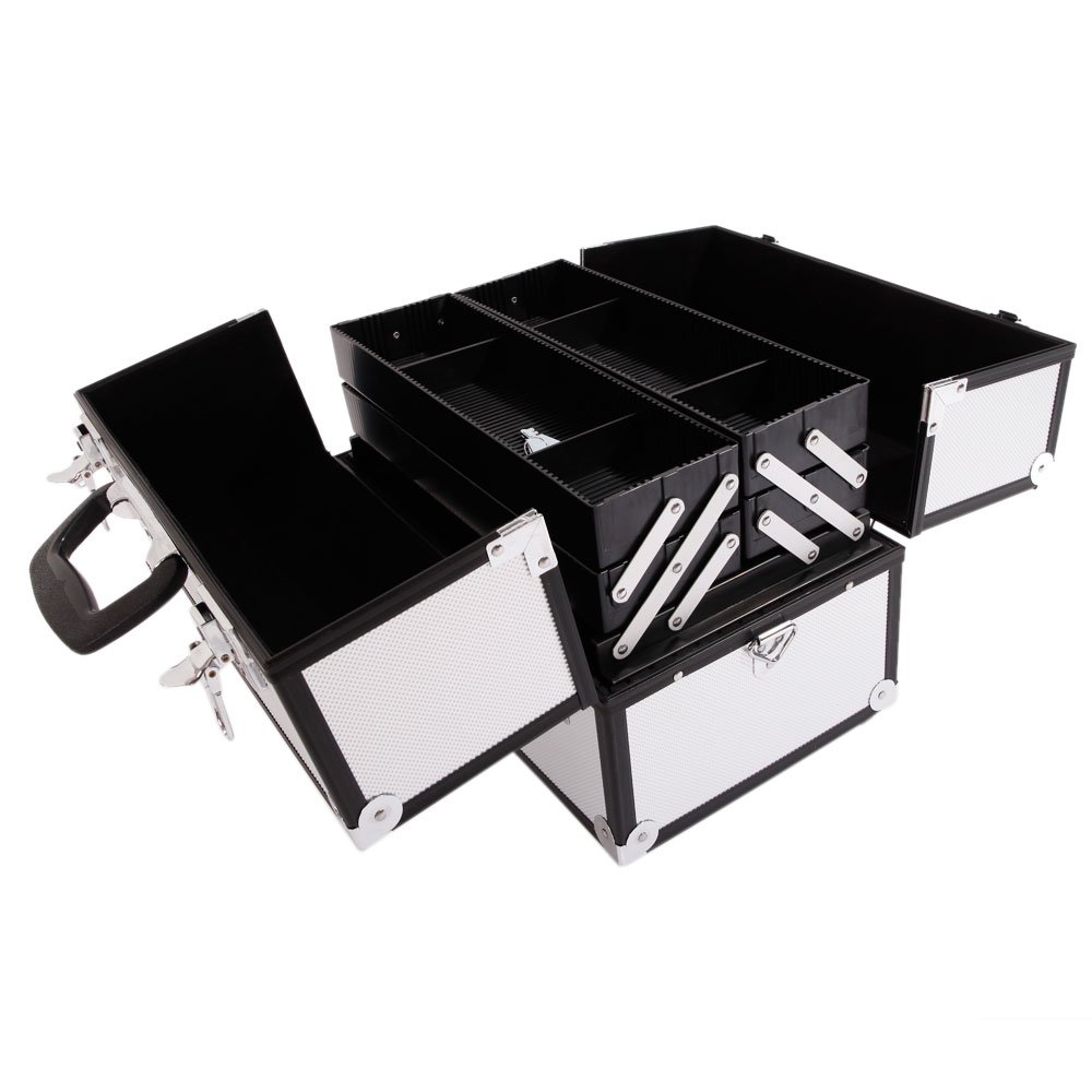 Professional Aluminum Alloy Cosmetic Case with Lock & Key - Portable Makeup Storage Box for Travel, Jewelry Organizer, Silver (Ideal for Makeup Artists, Travelers & Home Use)
